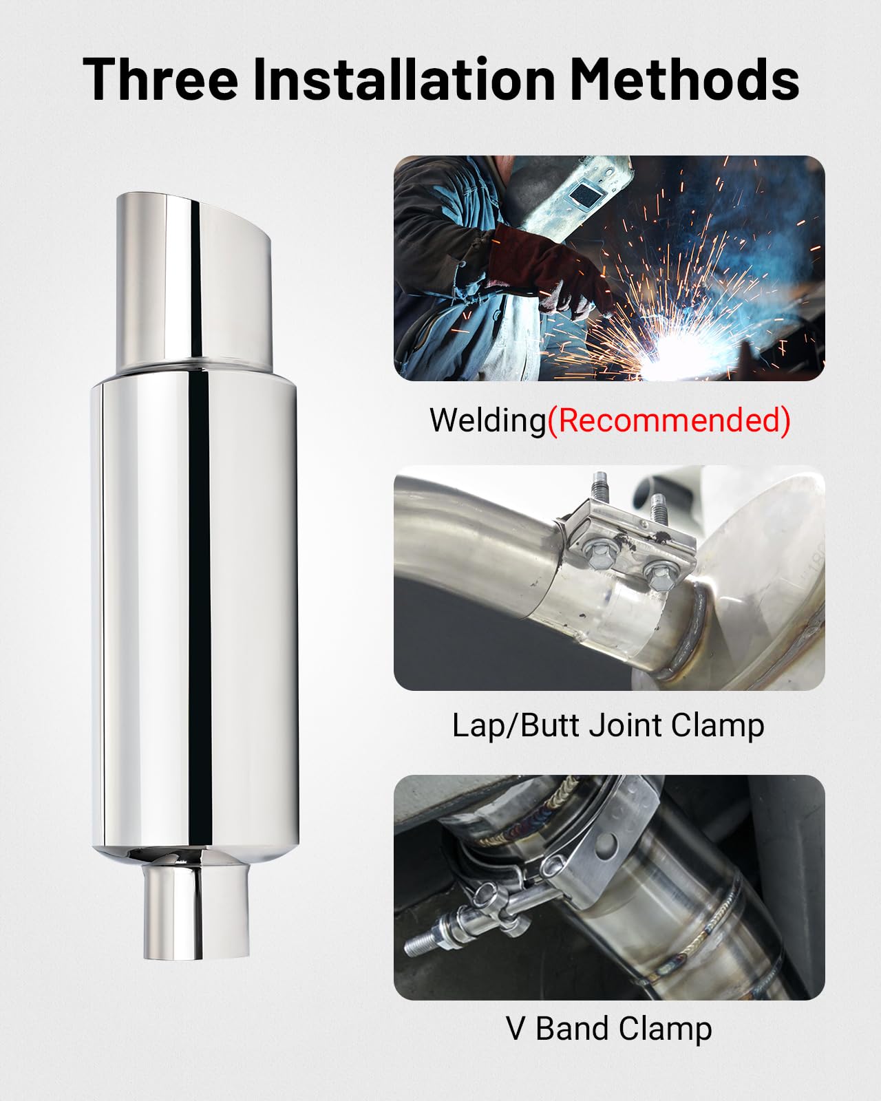 EVIL ENERGY 2'' Inlet 3'' Outlet Exhaust Muffler Tip Universal for Car Stainless Steel 14.6'' Length