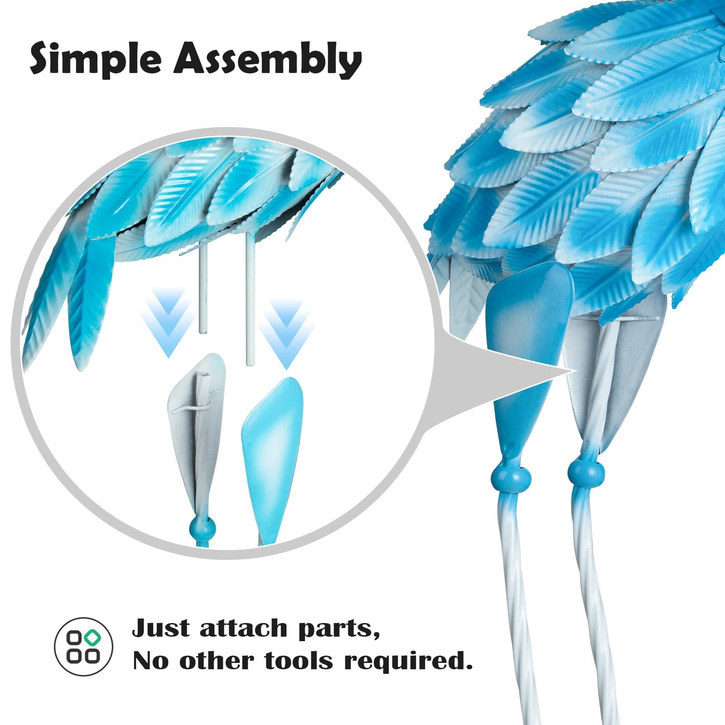 Set of 2 Flamingo Outdoor Statues, Metal Yard Flamingo for Garden Patio Lawn Backyard Decoration (Blue)