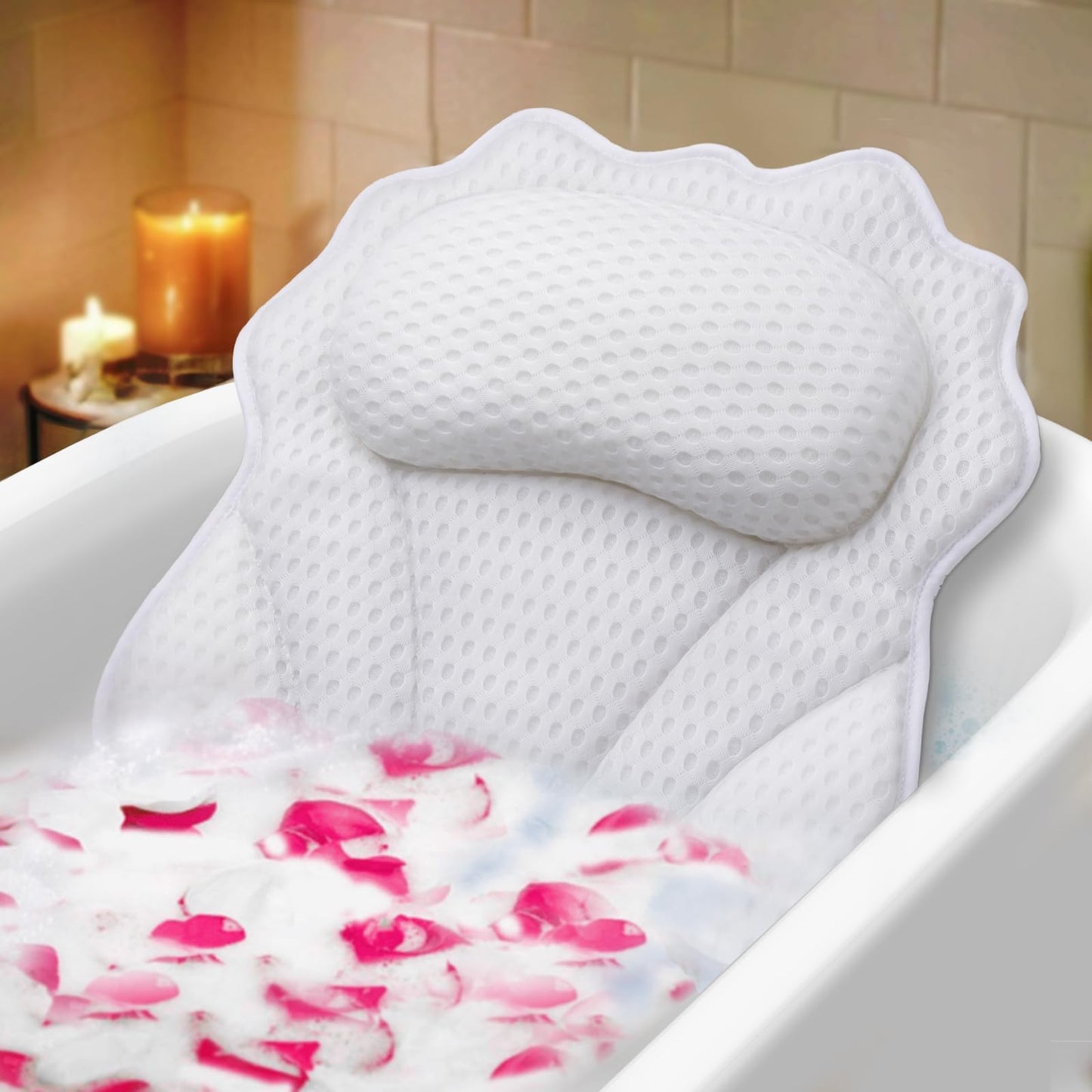 Bath Pillow RUVINCE Ergonomic Luxury Bathtub Pillow with Head,Neck, Shoulder and Back Support, 6D Bath Pillows for tub with 6 Powerful Suction Cups, Fits All Bathtub