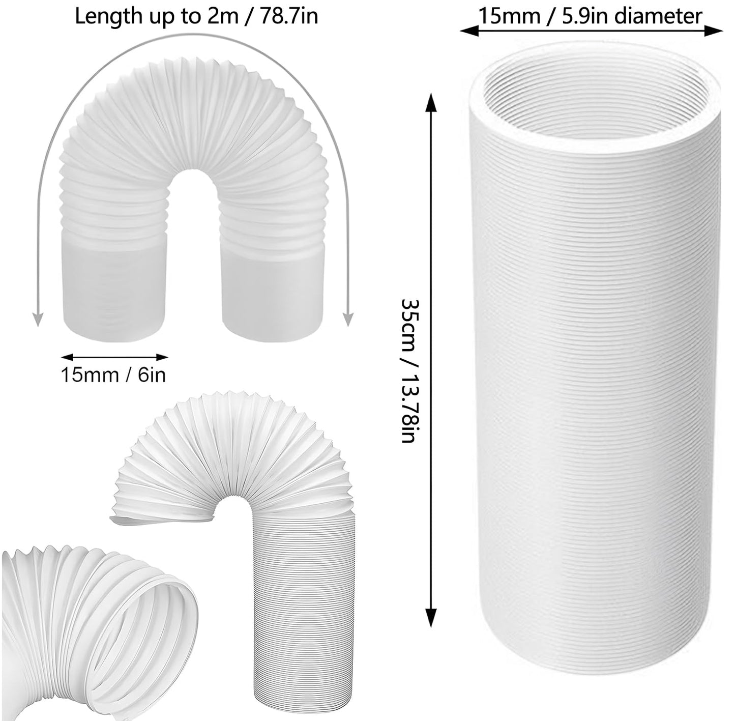 Portable Air Conditioner Hose, 78.7 Inch Long 5.9 Inch Diameter AC Exhaust Vent Flexible Exhaust Hose for Air Conditioner Counter Replacement or Extension Tube