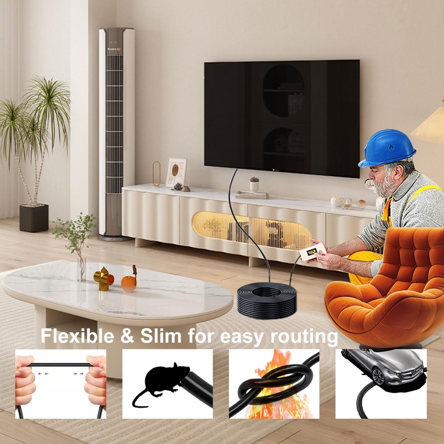 Adrenenjoyer Fiber Optic 150 ft hdmi Cable,18Gbps 4k Ultra high Speed Support 4K@60Hz(4:4:4 RGB) HDR10,HDCP2.2,ARC,3D,CEC Unidirectional Active 2.0 Cord,Shielding Interference,Slim and Flexible