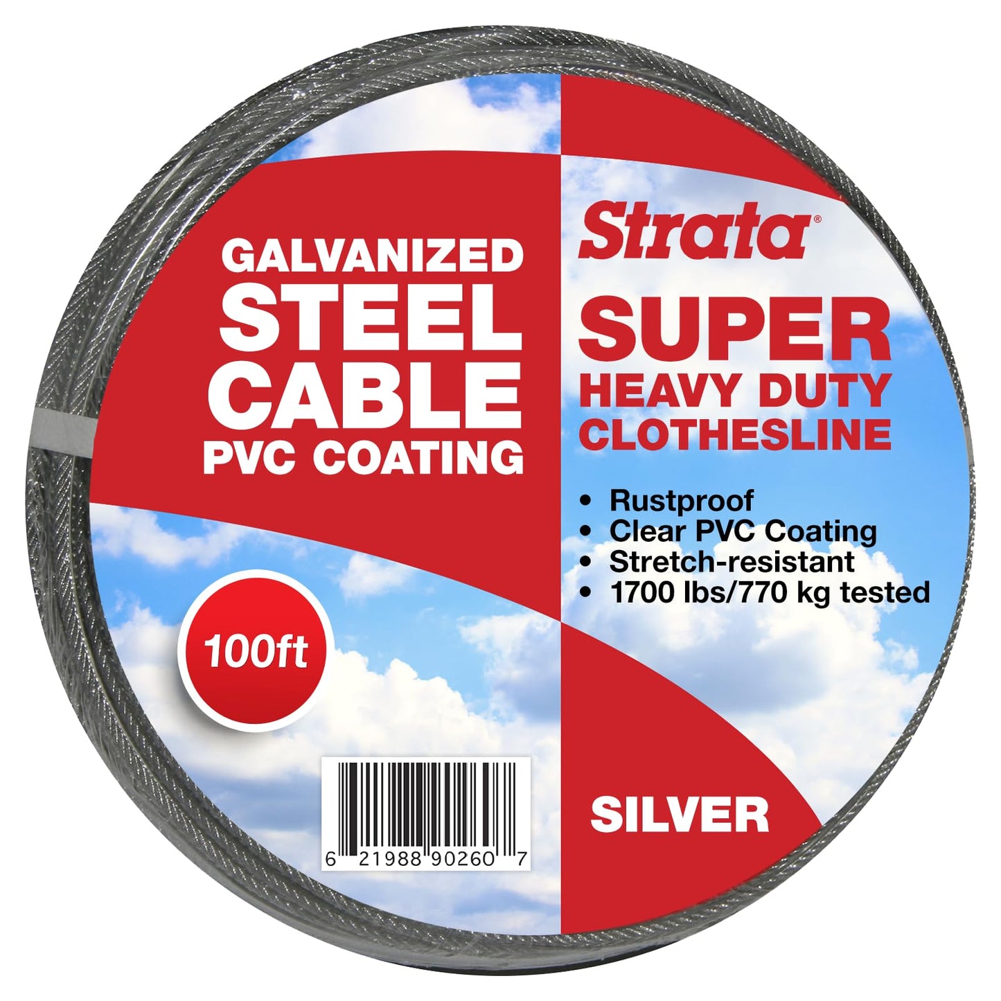 Strata Heavy Duty Clothes line for Drying Clothes, Linen, and Laundry Items – 100 Feet Rustproof Indoor and Outdoor Clothesline for Home (Silver)