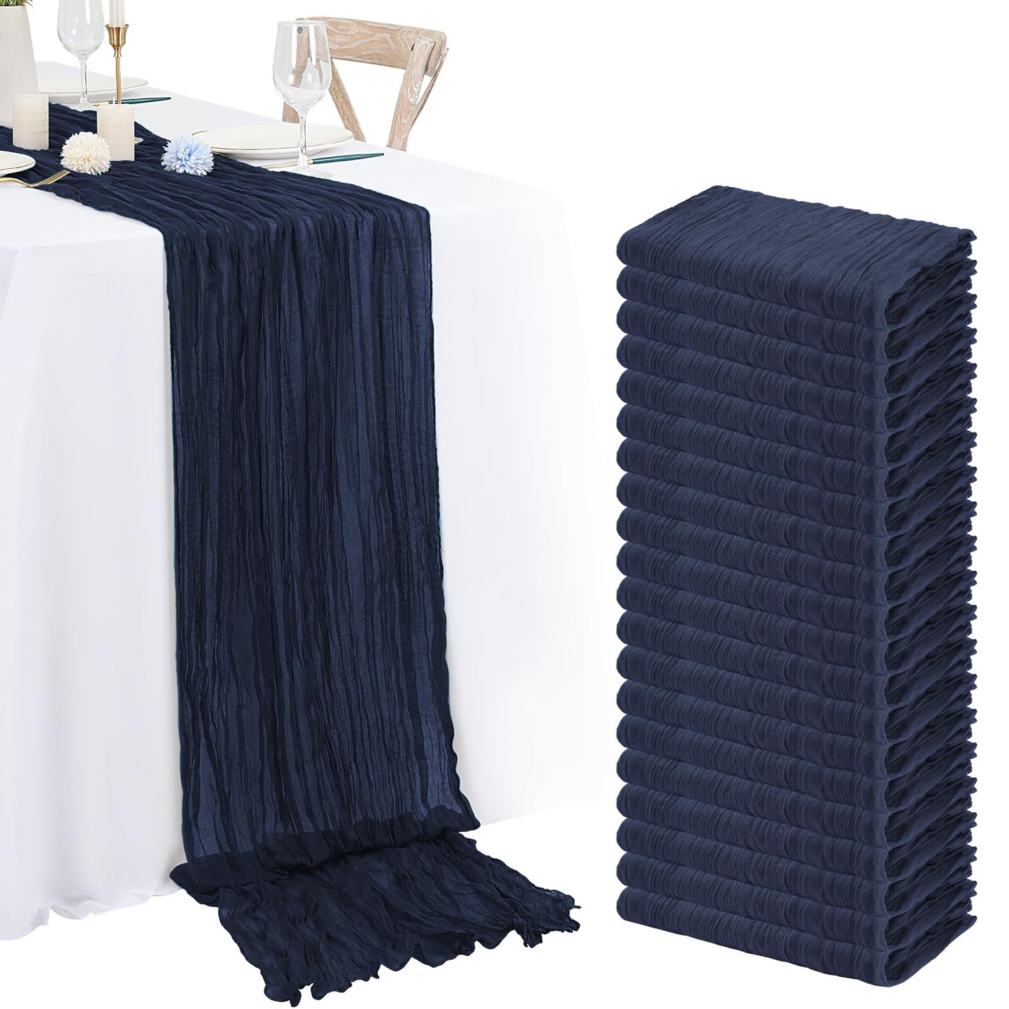 20 Pack Navy Blue Cheesecloth Table Runner 120 Inch 10FT Rustic Boho Gauze Cheese Cloth Table Runner for Wedding Party Baby Shower Thanksgiving Christmas Decoration