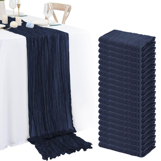 20 Pack Navy Blue Cheesecloth Table Runner 120 Inch 10FT Rustic Boho Gauze Cheese Cloth Table Runner for Wedding Party Baby Shower Thanksgiving Christmas Decoration