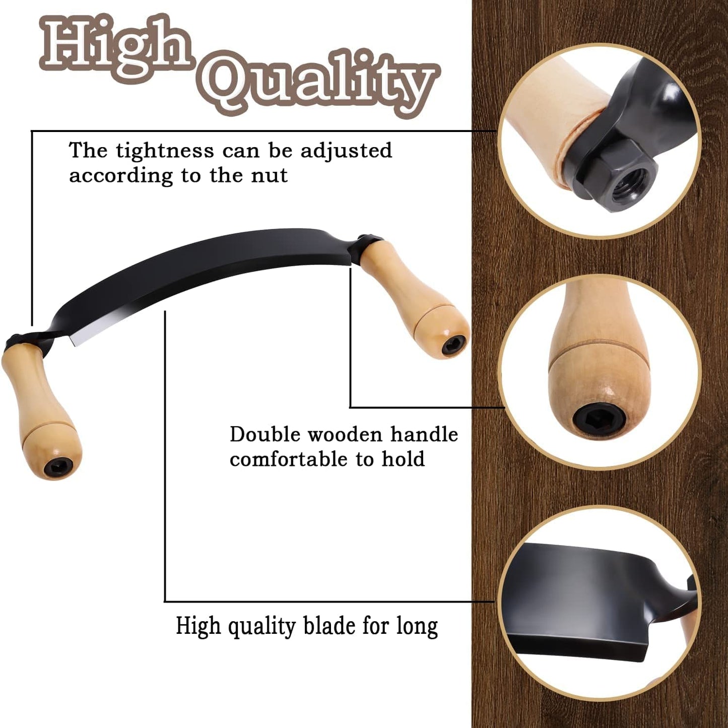 Draw Curved Shave Tool - 10in Woodworking Debarking Hand Tool, Ultra-Sharp Bark Knife with Wooden Handle