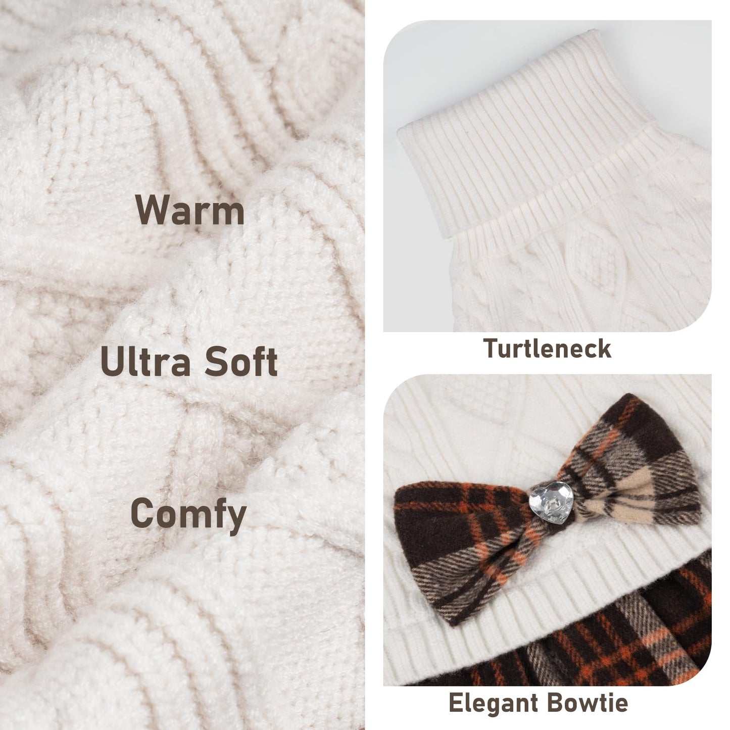 KYEESE Dog Sweater Pullover Dog Sweaters for Large Dogs Soft Turtleneck Pet Sweater Dress with Bowtie Warm Comfy Pet Coats Thick Dogs Clothes, White, XXX-Large