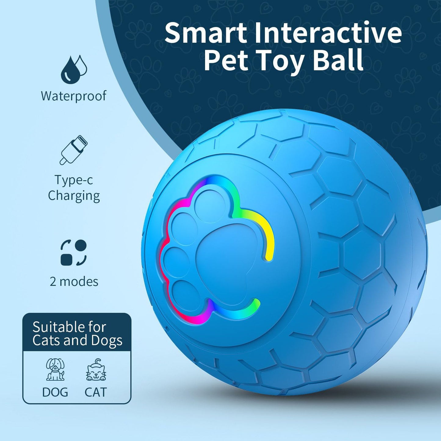 BEFYUS Interactive Dog Toy Ball - Smart Cat Interactive Ball and Self Moving Bouncing Rotating Wicked Air with Rechargeable，Active Rolling Ball for Dogs/Cats