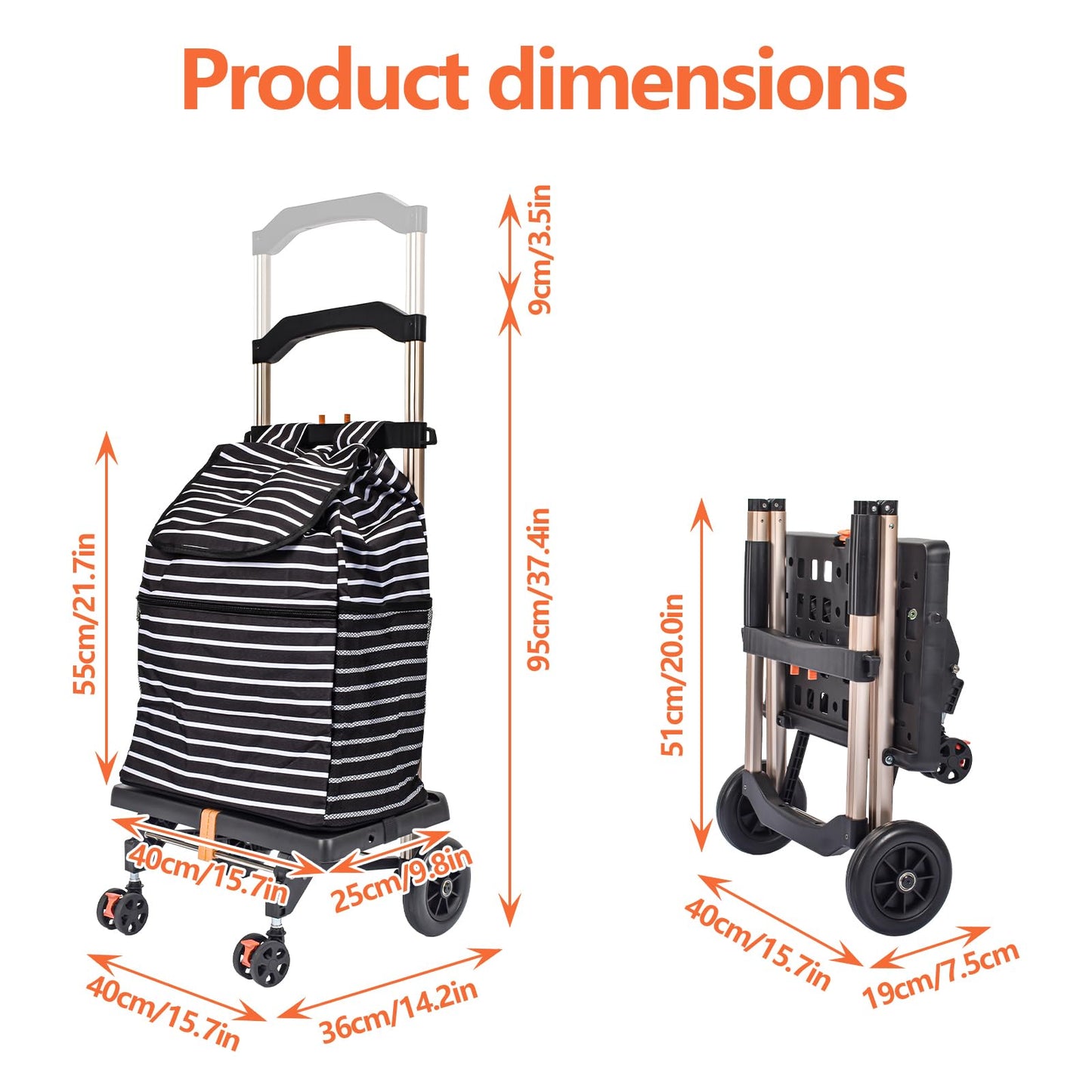 Rsemkkxce Shopping Cart with Wheels, Foldable Shopping Cart for Transportation and Camping Shopping Trolley