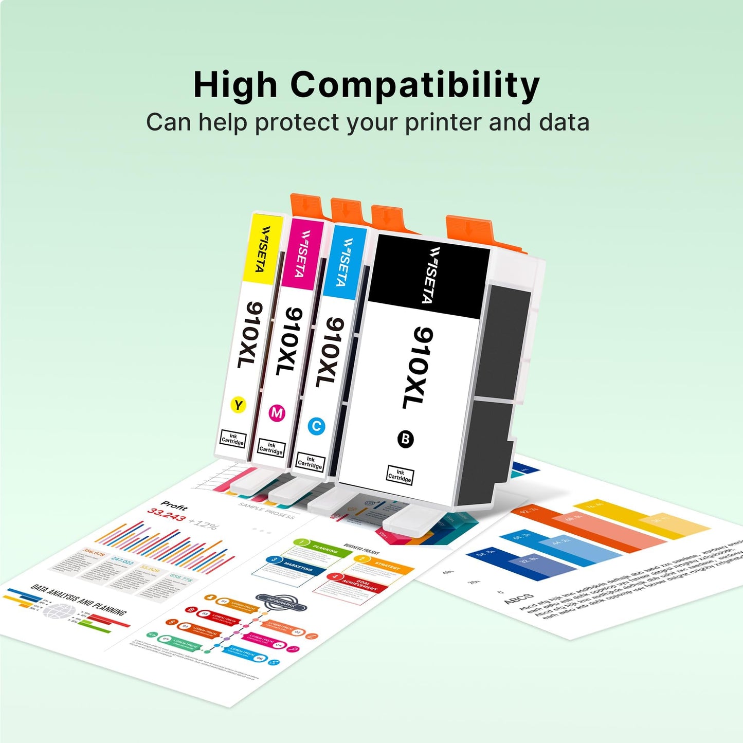 910XL Ink Cartridges for HP Printers (4-Pack) Black Cyan Magenta Yellow Replacement for HP 910XL Ink Cartridges Combo Pack Works for OfficeJet 8010 8020 Series, Pro 8025e 8020, 8030 Series 3JB41AN