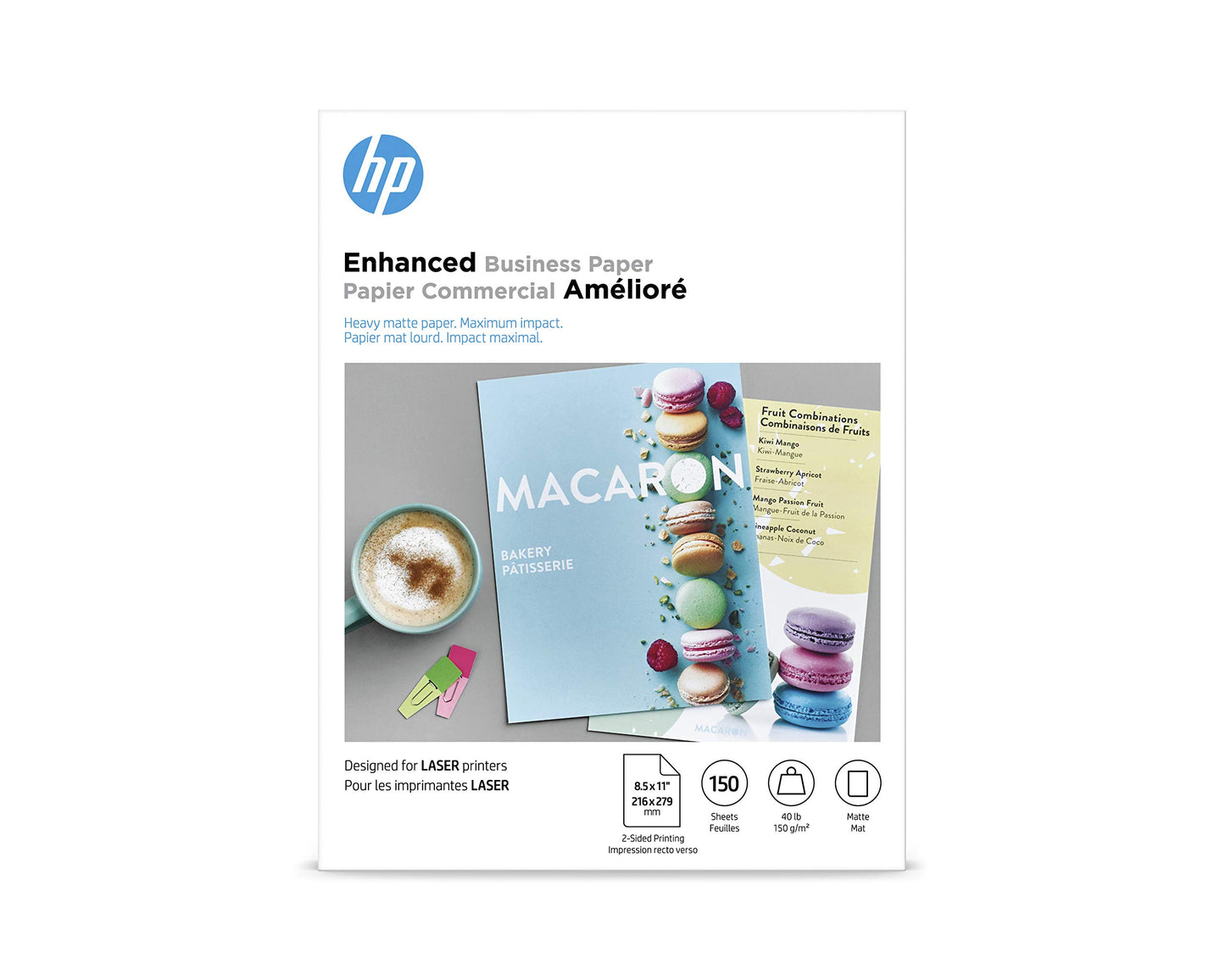 HP Enhanced Business Paper, Matte, 8.5x11 in, 40 lb, 150 Sheets, Works with Laser Printers (Q6543A),White