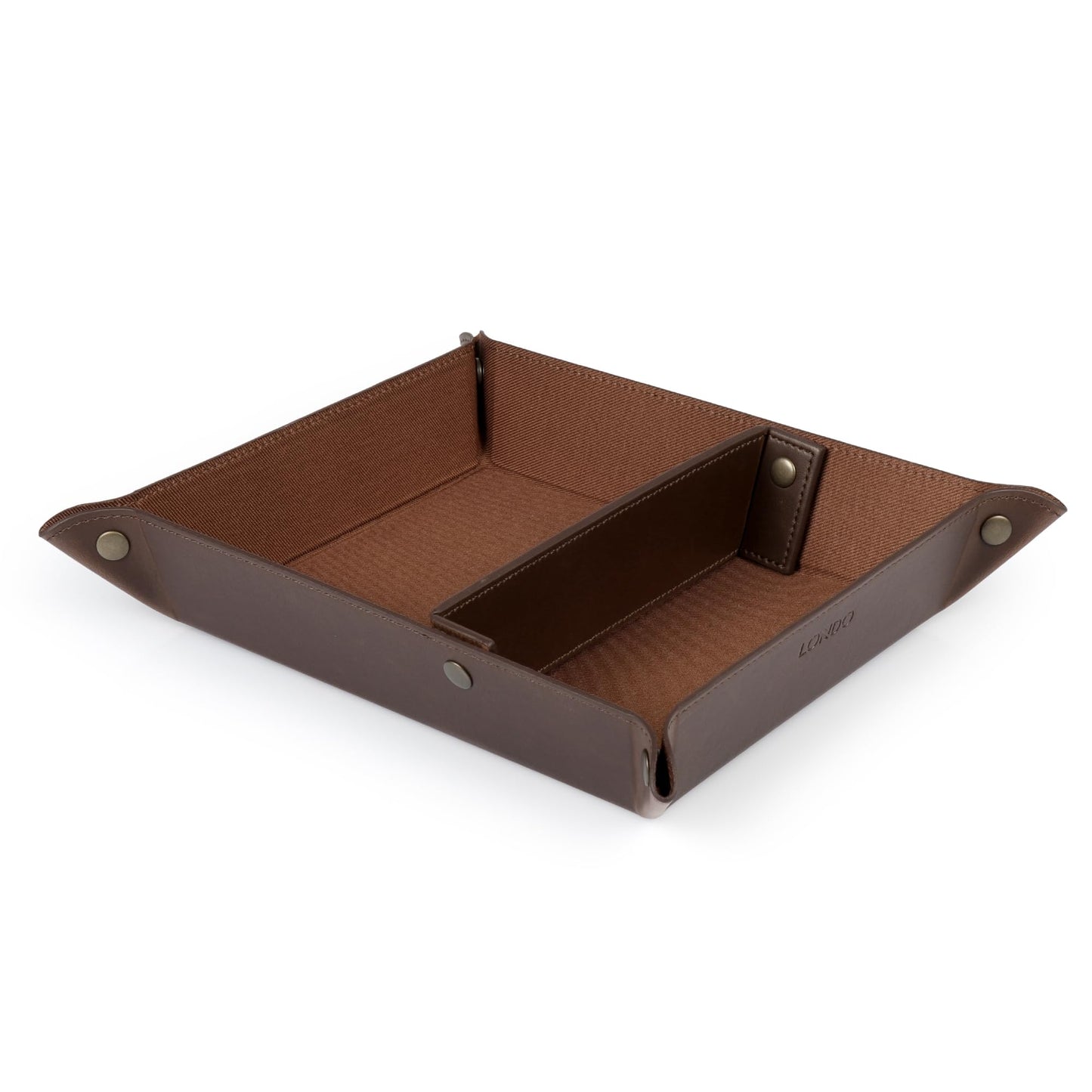 Londo Leather Tray Organizer Caddy, Practical Storage Box Valet for Wallets, Watches, Keys, Coins, Phones, Sunglasses and Office Equipment