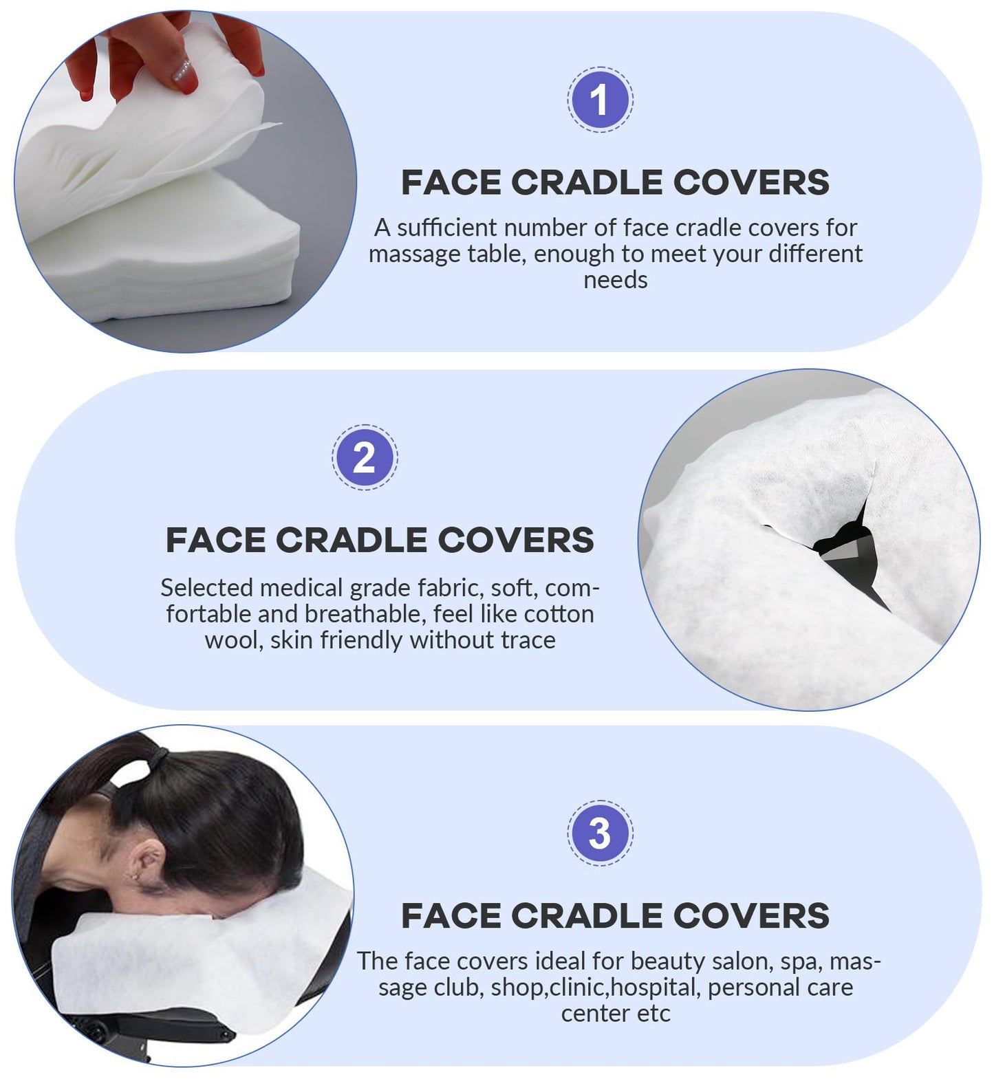 500PCS Upgrade Disposable Face Cradle Covers, Medical-Grade, Ultra Soft, Luxurious, Non-Sticking Massage Face Covers, Large Disposable Headrest Covers for Massage Tables and Massage Chairs