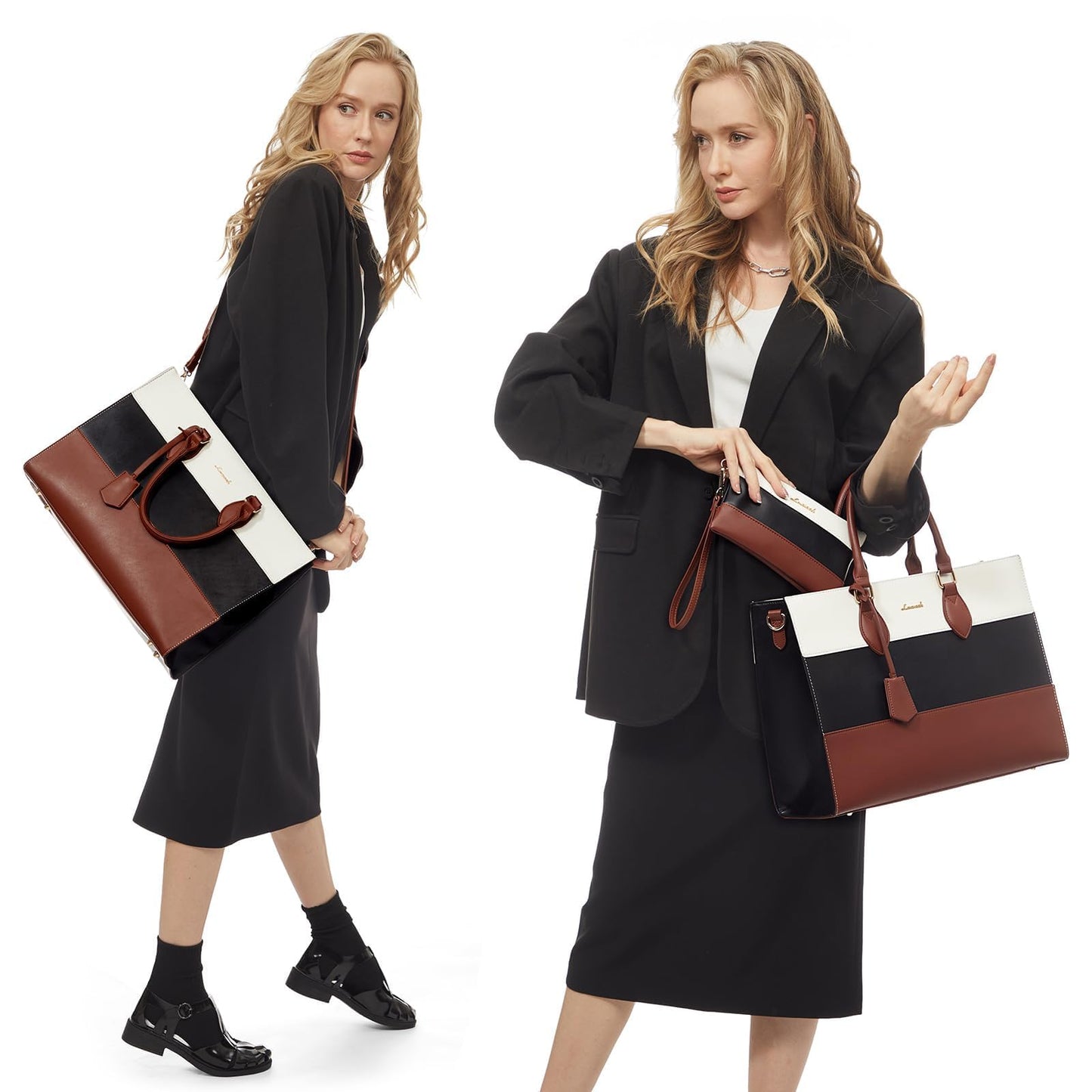 LOVEVOOK Laptop Bag for Women, 15.6'' Laptop Tote Purse Work Bags, Waterproof Leather Business Briefcase with Clutch Purse, Computer Messenger Handbag for Teacher College Office Travel