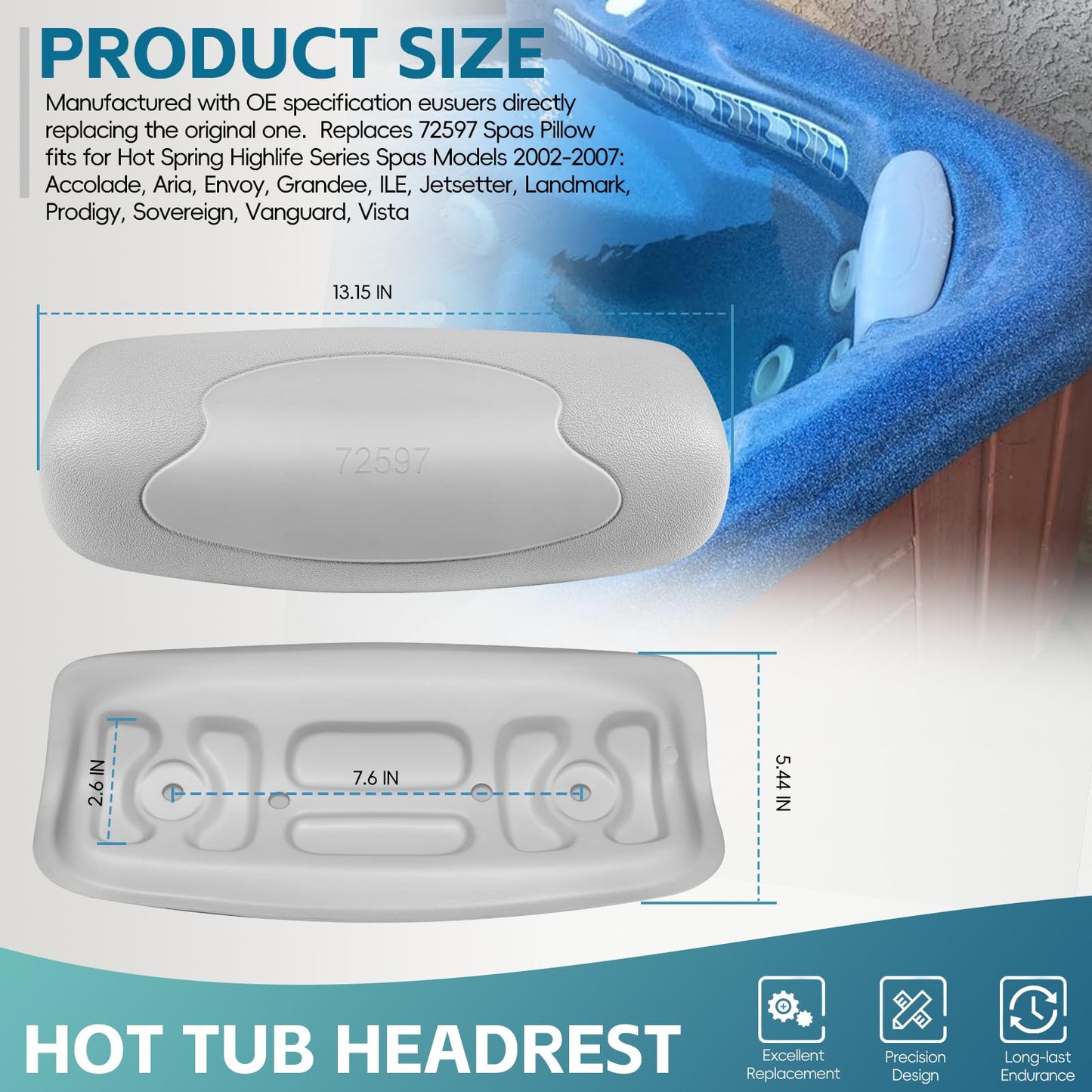 Sunluway 72597 Hot Tub Head Rest Pillows- 4 Pack