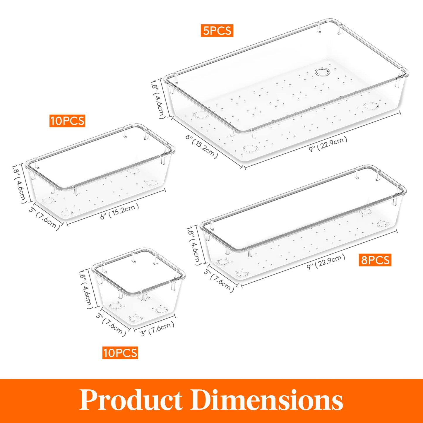 Lifewit Drawer Organizer, Clear Makeup Organizer, Plastic Desk Organizer and Storage for Makeup, Jewelries, Bedroom, Bathroom, 33 Packs