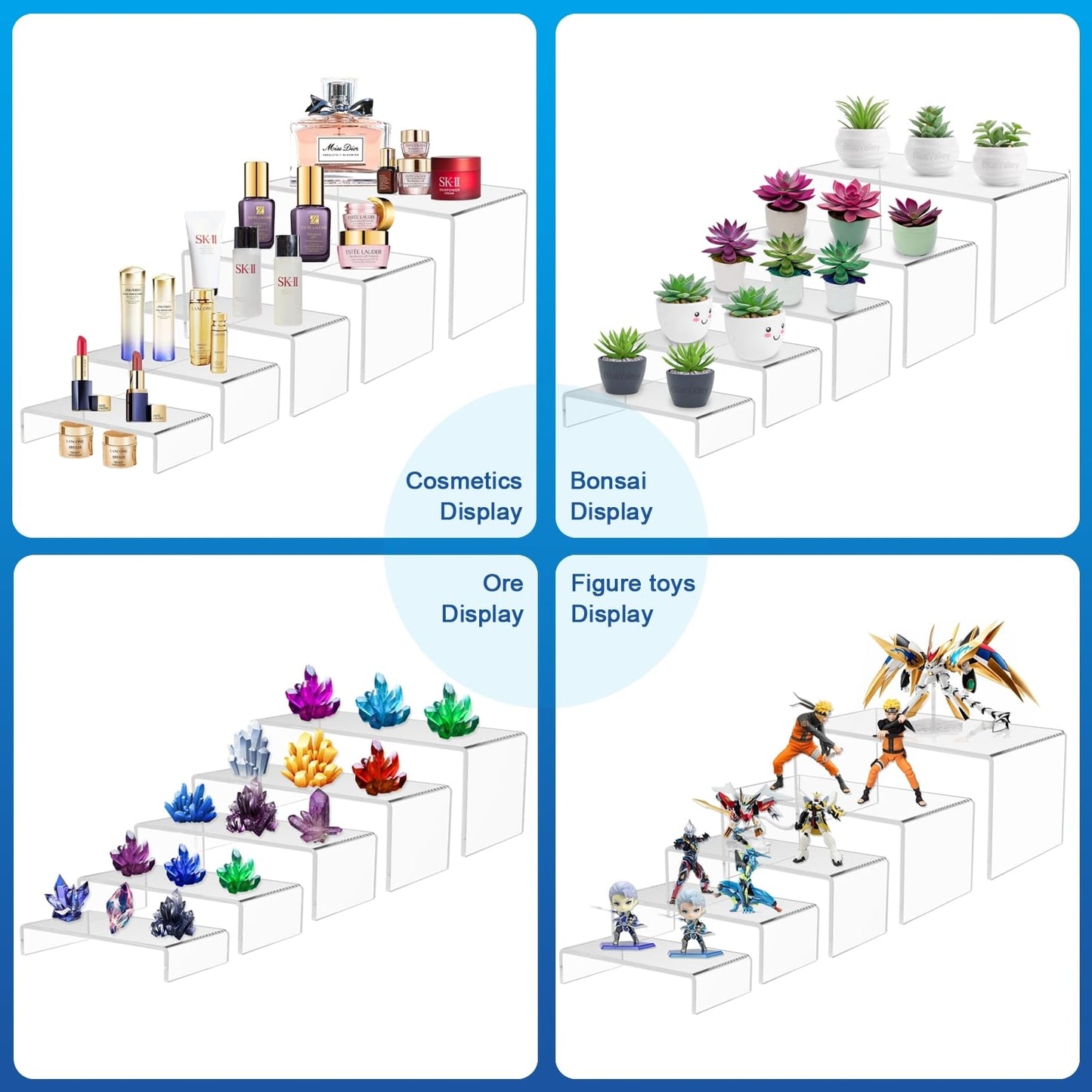 Acrylic Display Risers, Clear Product Stand, Jewelry Display Riser,Shelf Showcase Fixtures For Collectibles Display (5 Sizes L (2Sets))