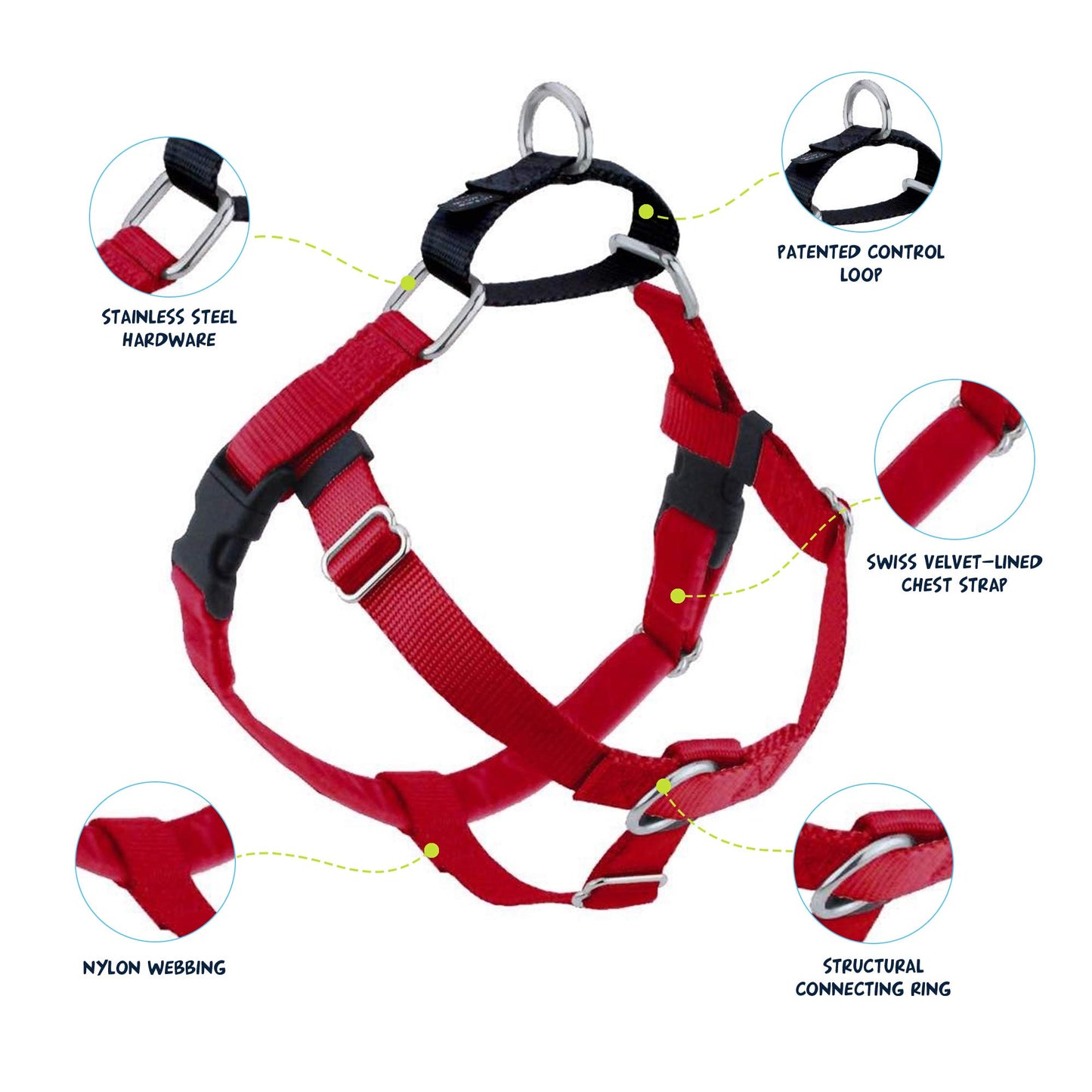 2 Hounds Design Freedom No Pull Dog Harness | Adjustable Gentle Comfortable Control for Easy Dog Walking | for Small Medium and Large Dogs | Made in USA | Leash Not Included | 1" XL Red