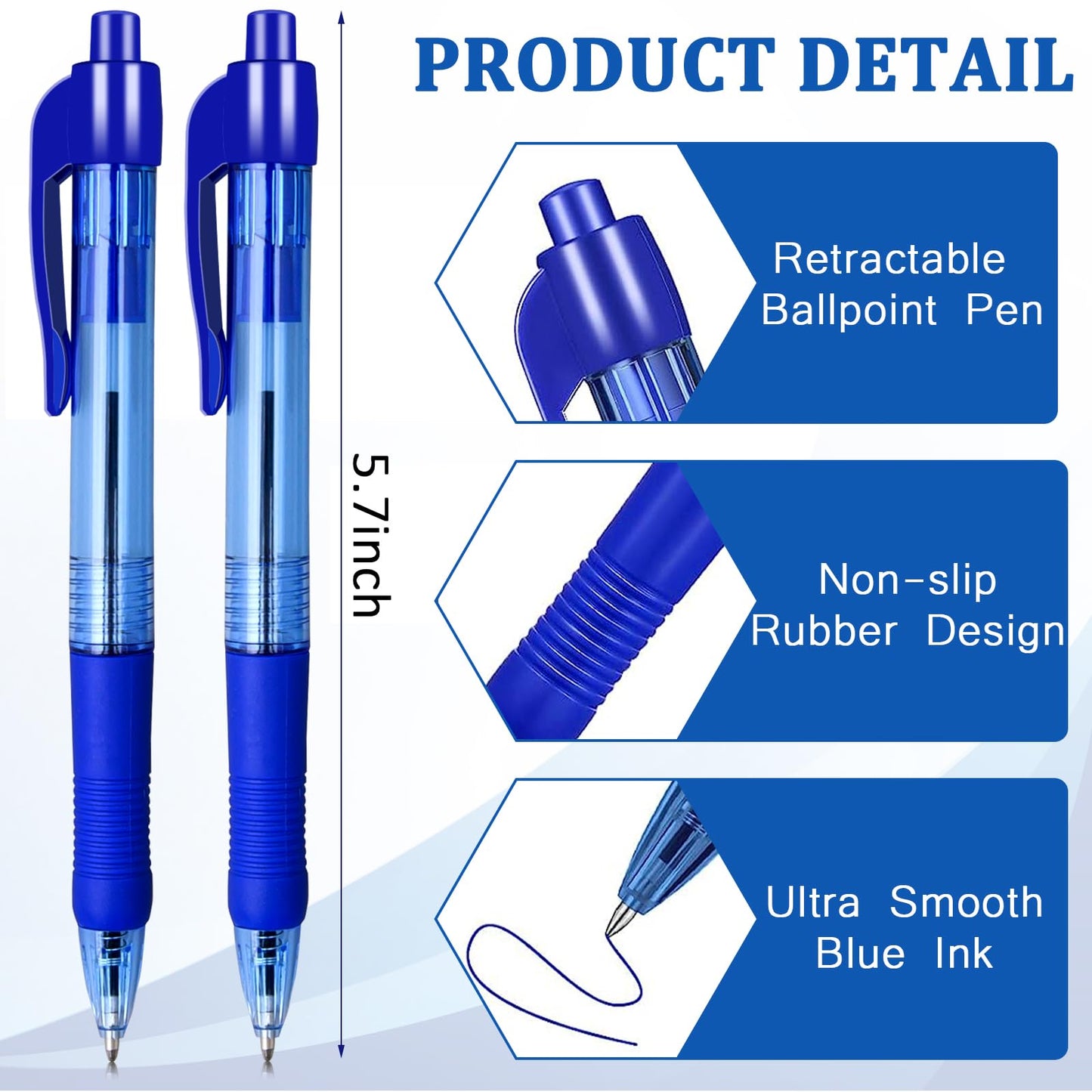 300 Pack Rollerball Pens, Retractable Ballpoint Pens with Grips for Smooth Writing, Gel Ink Pen for Office School Note Taking Class Drawing Art Stationery Supply (1.0mm Tip, Blue Ink)