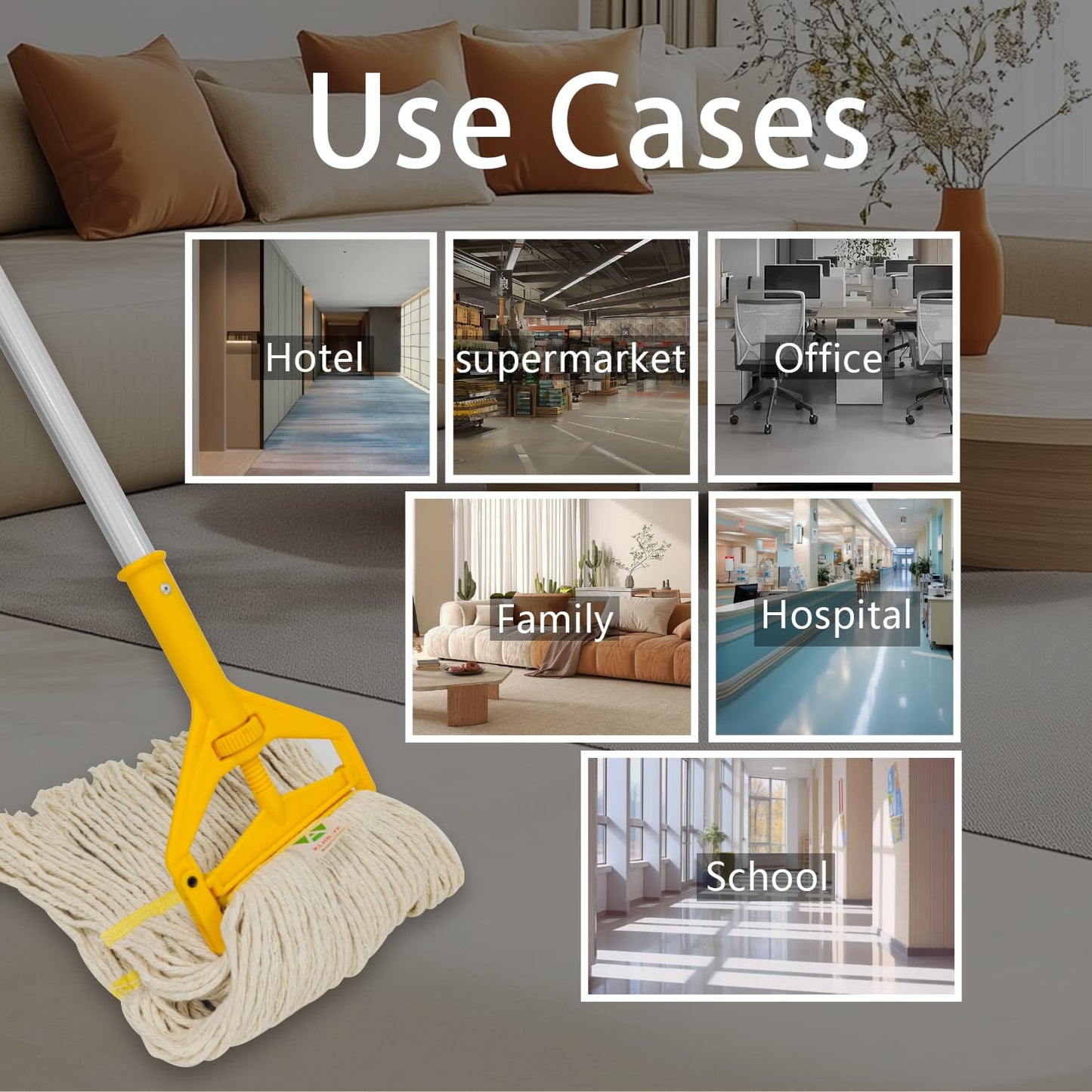 KLHB-YF 16 oz Commercial Cotton Mop Head Replacements, 6-Inch Headband, Tangle-Free, Machine Washable 300 Times, 6-Pack, Suitable for Commercial & Home Use