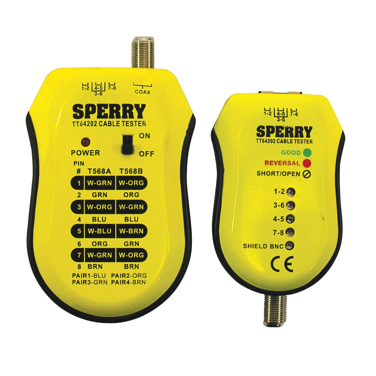 Sperry Instruments TT64202 Cable Test Plus Coax and UTP/STP Cable Tester, 1/Clam, 2 Clams/Master , Yellow
