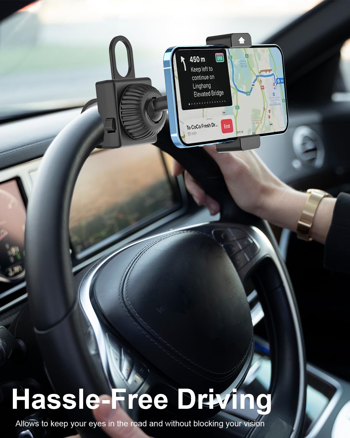 woleyi Car Steering Wheel Phone Holder - [Thick Cases Friendly] 360° Rotatable Phone Holders for Your Car Mount Automobile Hands Free Cradle for iPhone Air 17 16 15 14 13 Pro Max, Galaxy, 4-7" Phones