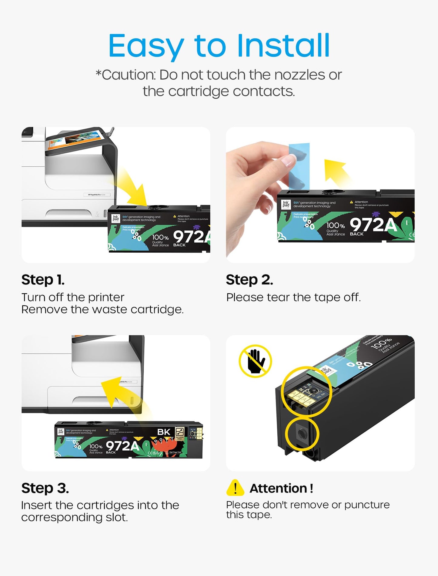 972A 972 A Ink Cartridge Compatible with HP PageWide MFP 377dw 377dn / PageWide Pro 452dw 452dn / PageWide Pro Multifunction 477dw 477dn 577dw 577z Printer (BCMY, 4 Pack)
