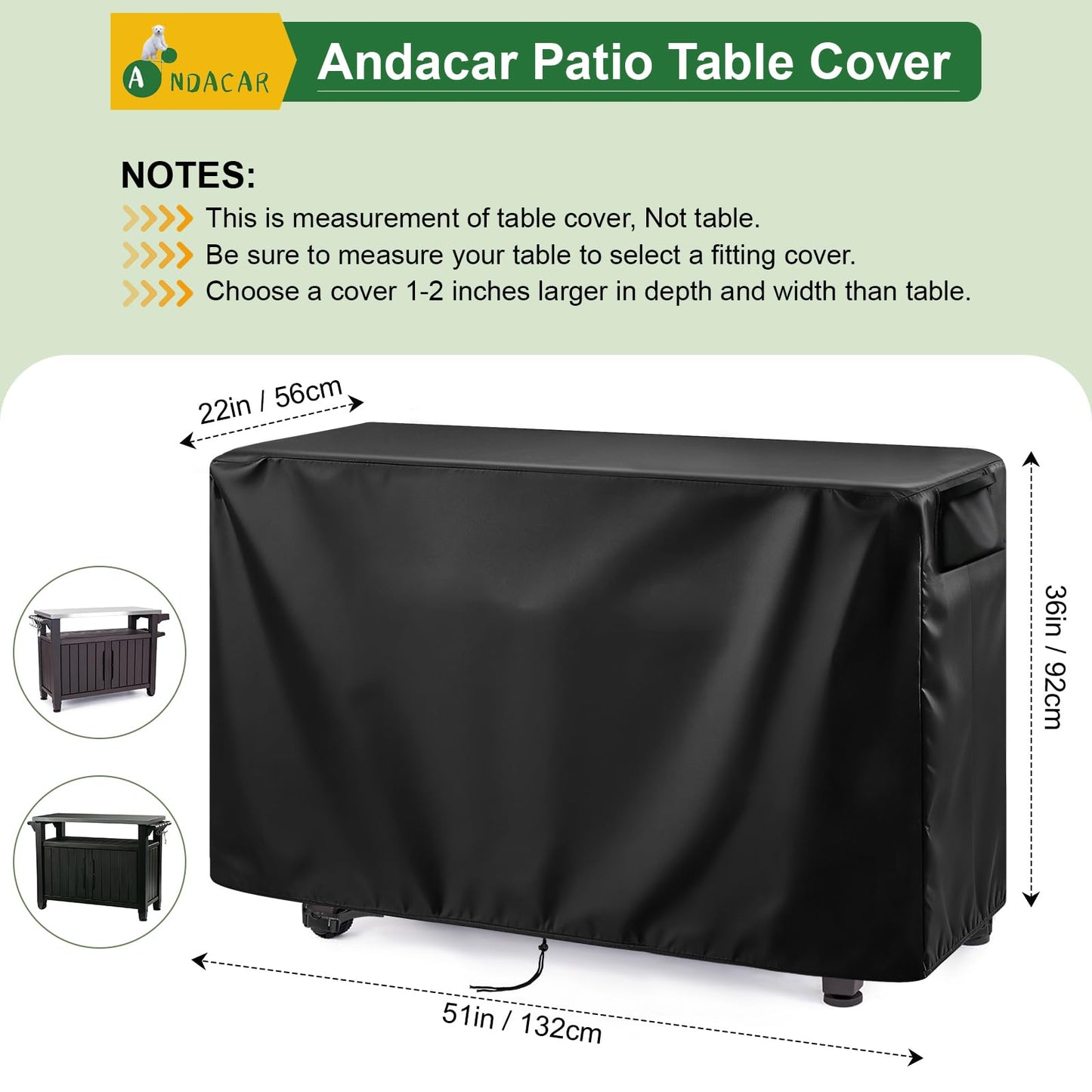 Ancadar Prep Table Cover, 52inch Outdoor Cooler Cart Cover for Keter Unity Xl Portable Bar Rolling Cooler Cart and Storage Cabinet Cover Heavy Duty Waterproof Patio Ice Tool Chest Cover