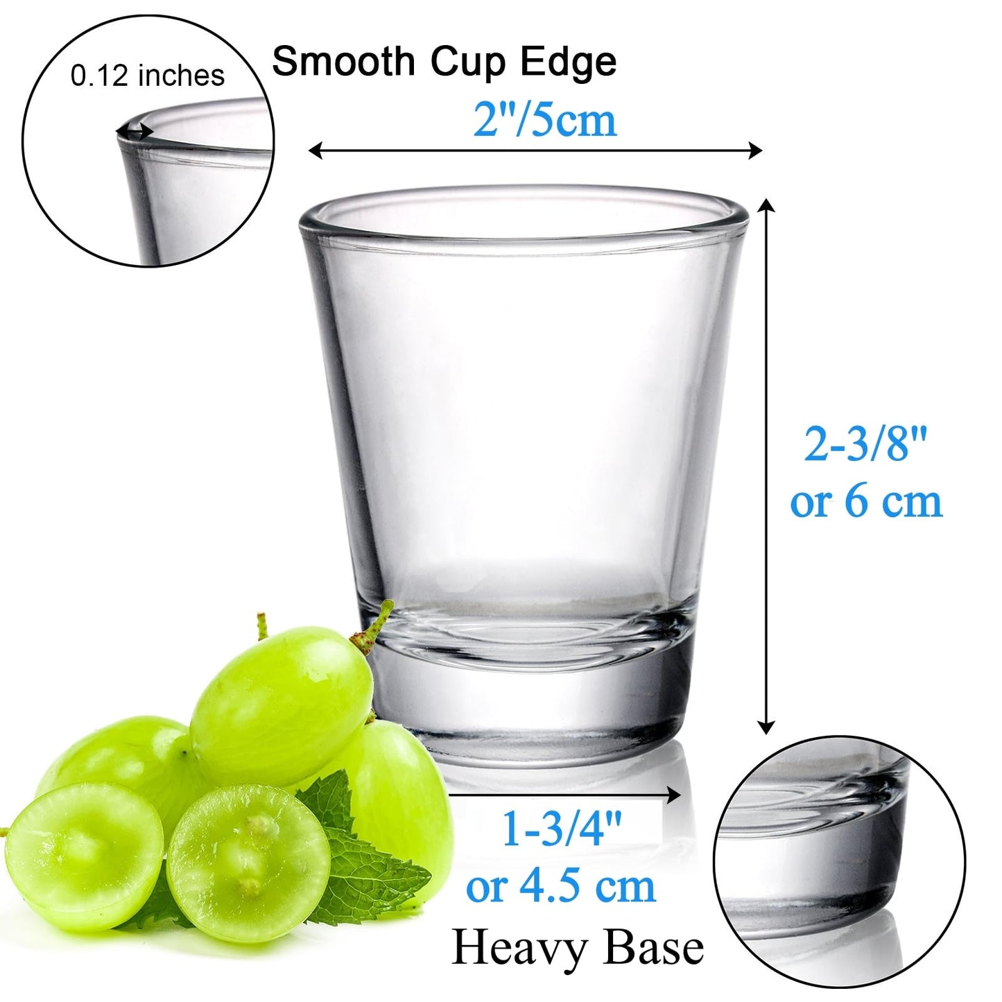 Tebery 30 Pcs 60ml Shot Glasses, 2oz Heavy Base Shot Glasses Sets, Round Glassware Shot Glass, Clear Glass for Vodka, Whiskey, Tequila, Espresso, Liquor