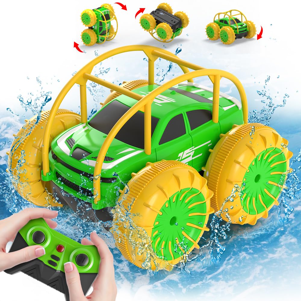 Fast Direct Charging Remote Control Cars for Kids, Amphibious Rc Cars with LED Lights 360° Rotation Stunts Cars 2.4Ghz 15km/h 4WD All Terrain RC Trucks for Boys Girls Aged 3+