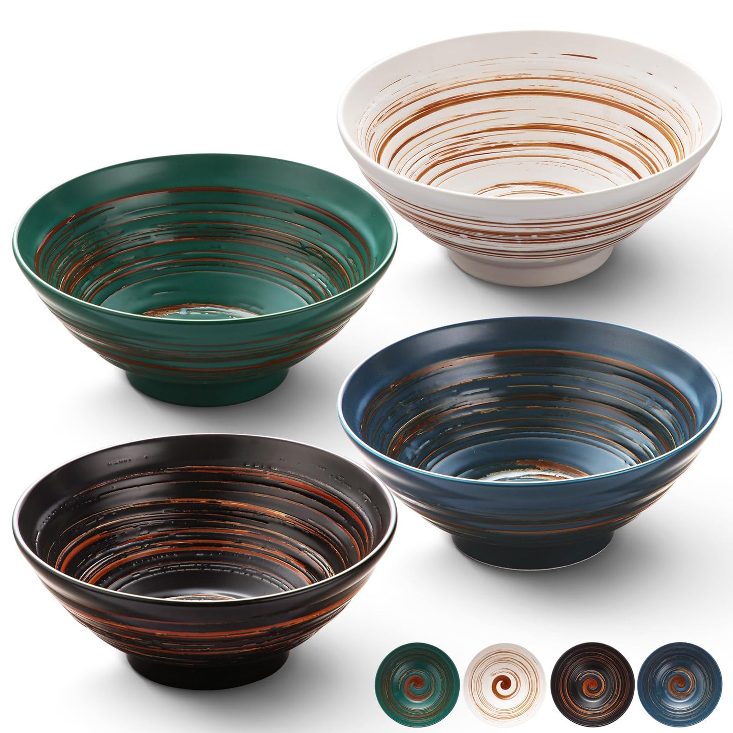 YUN TAO Ceramic Ramen Bowls Set of 4, 35 oz Large Japanese Style Serving Bowls for Salad,Udon, Soba, Pho,Pasta, Asian Soup Noodle,Suitable as Housewarming Gifts