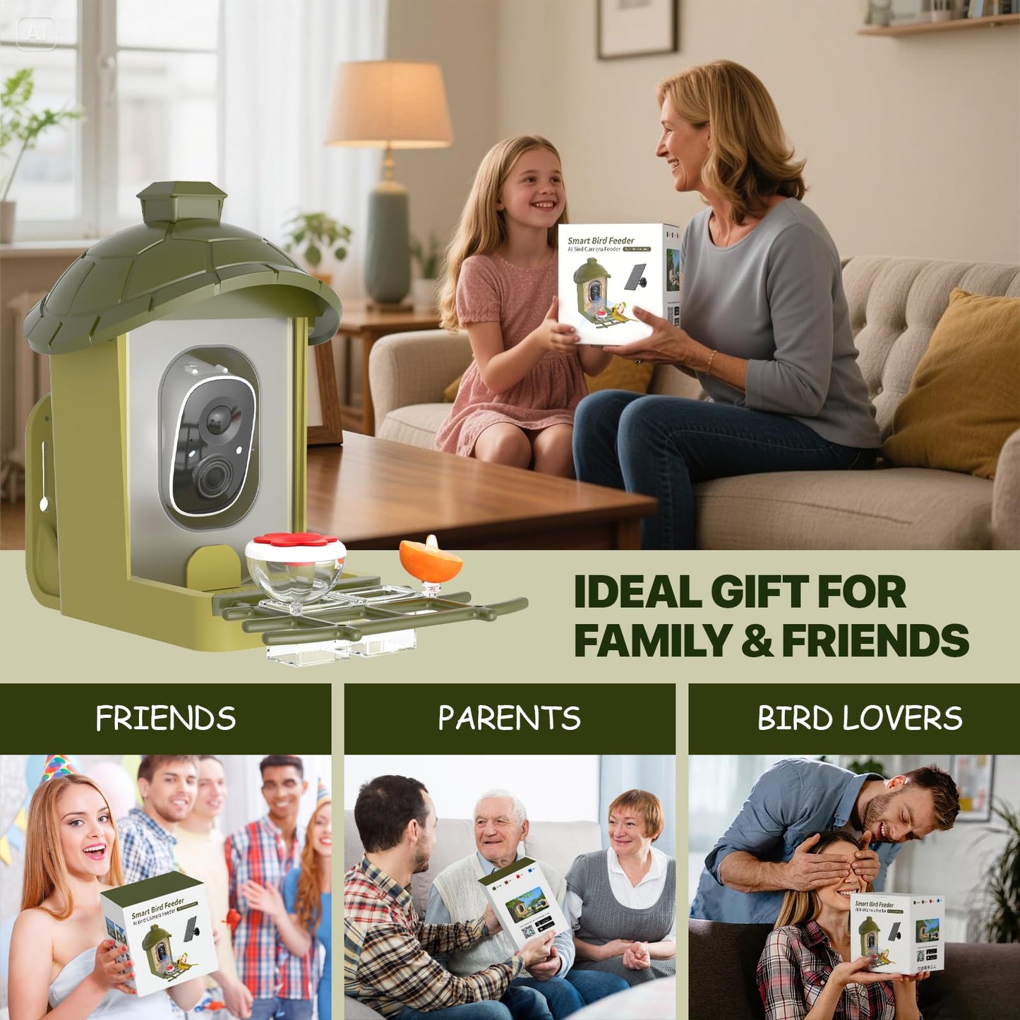 oddkont Smart Bird Feeder with Camera, Bird Feeder with Camera, 2K HD Record Video Live View with Solar Panel, AI Identify Species Auto Capture, Instant Arrival Alerts, Gift for Birds Lover
