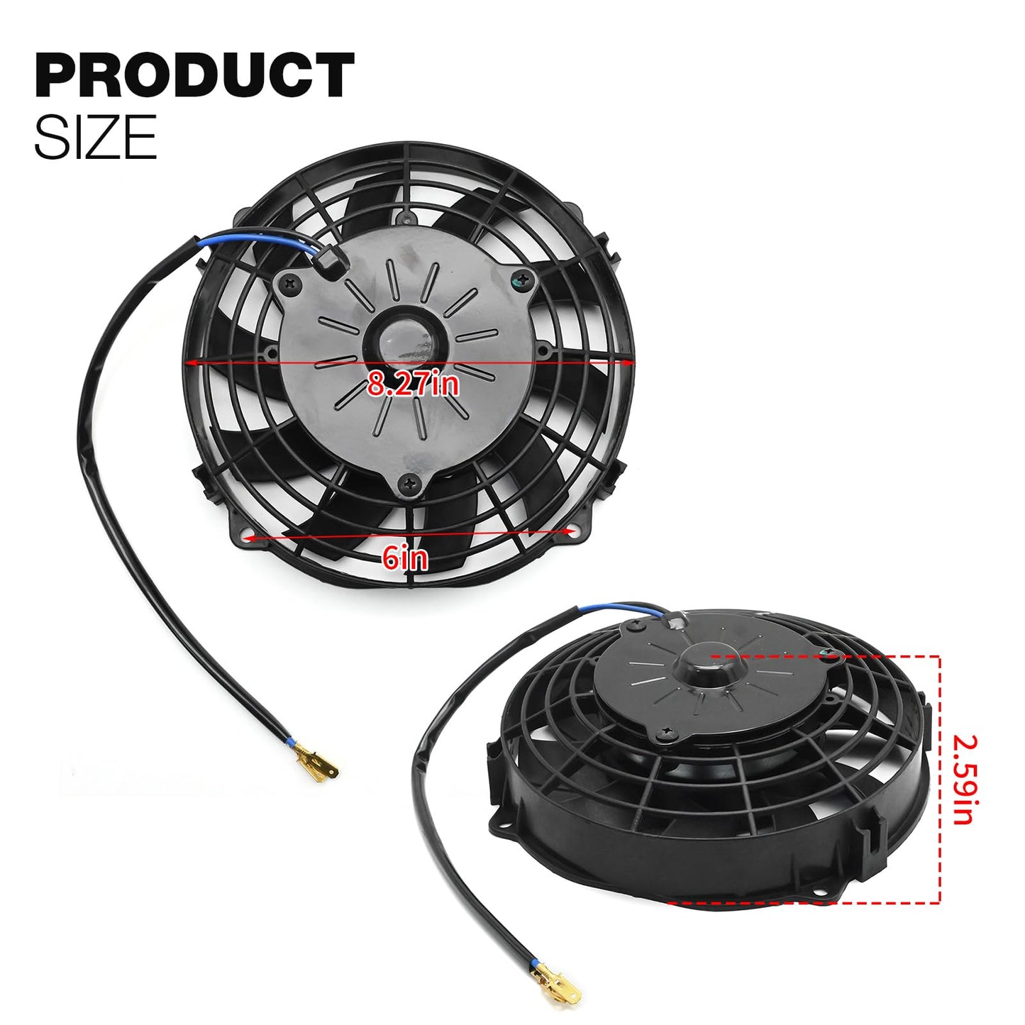 Hoypeyfiy 7 Inches Electric Radiator Cooling Fan Assembly Kit, Slim Fan Push Pull Black Curved Blades, Nylon Radiator Cooling Fan with 12V 80W Motor for Vehicles and Engines