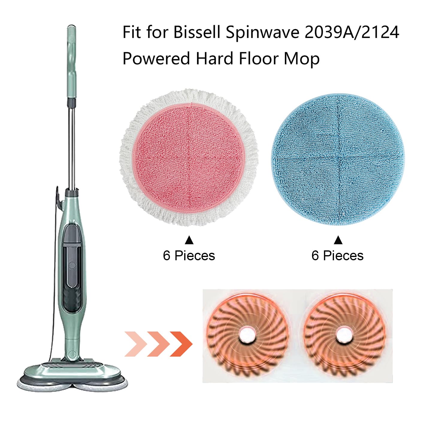BeiLan Electric Mop Pads Spin Wave Replacement - 12 Pack Electric Mops for Floor Cleaning - 7.28inch Spin Replacement Mop Pads (7.28inch-12Pack)