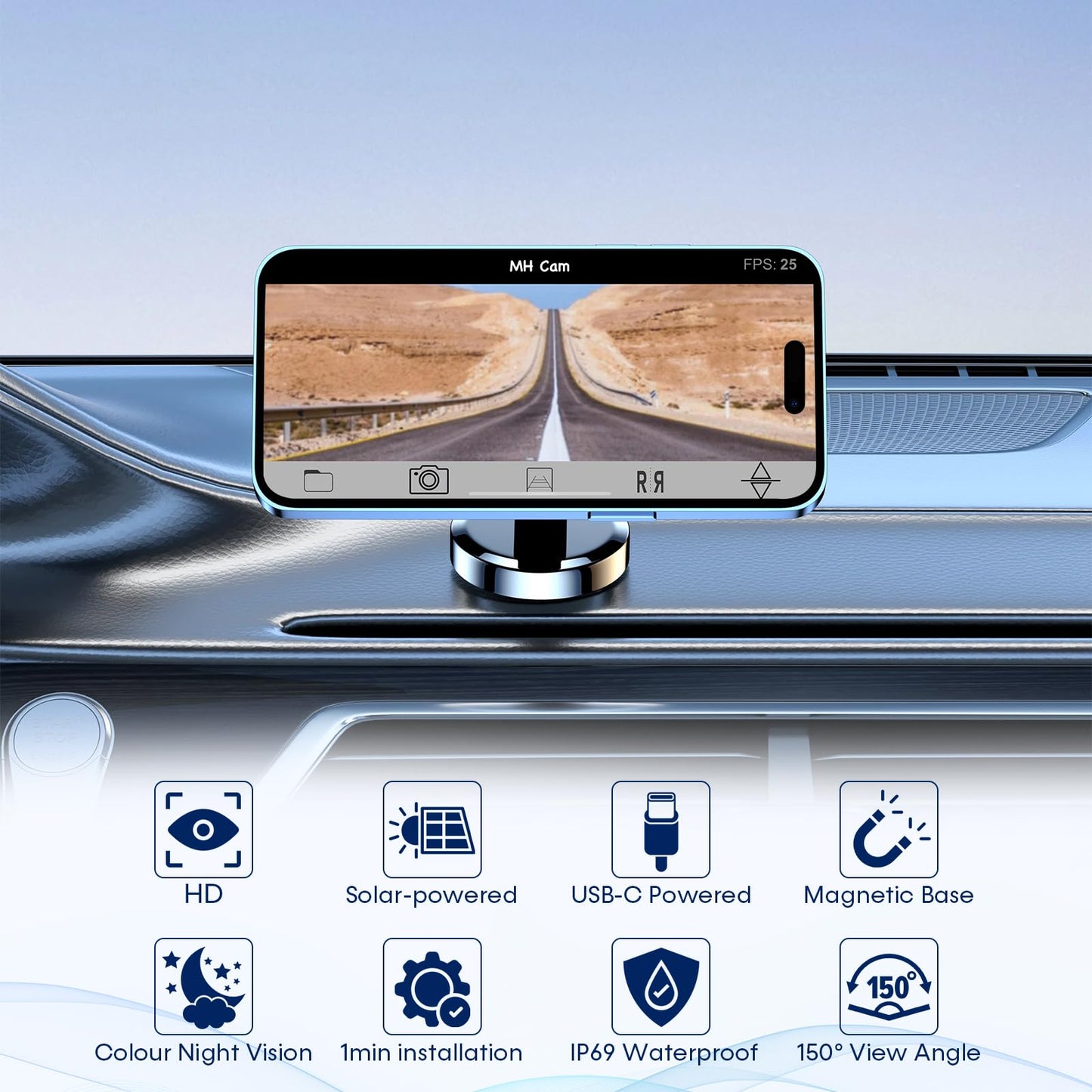 Wireless Backup Camera for Trucks Magnetic: Solar-Powered, WiFi, No Wiring, HD 1080P, Night Vision, Easy Installation for Towing & Parking