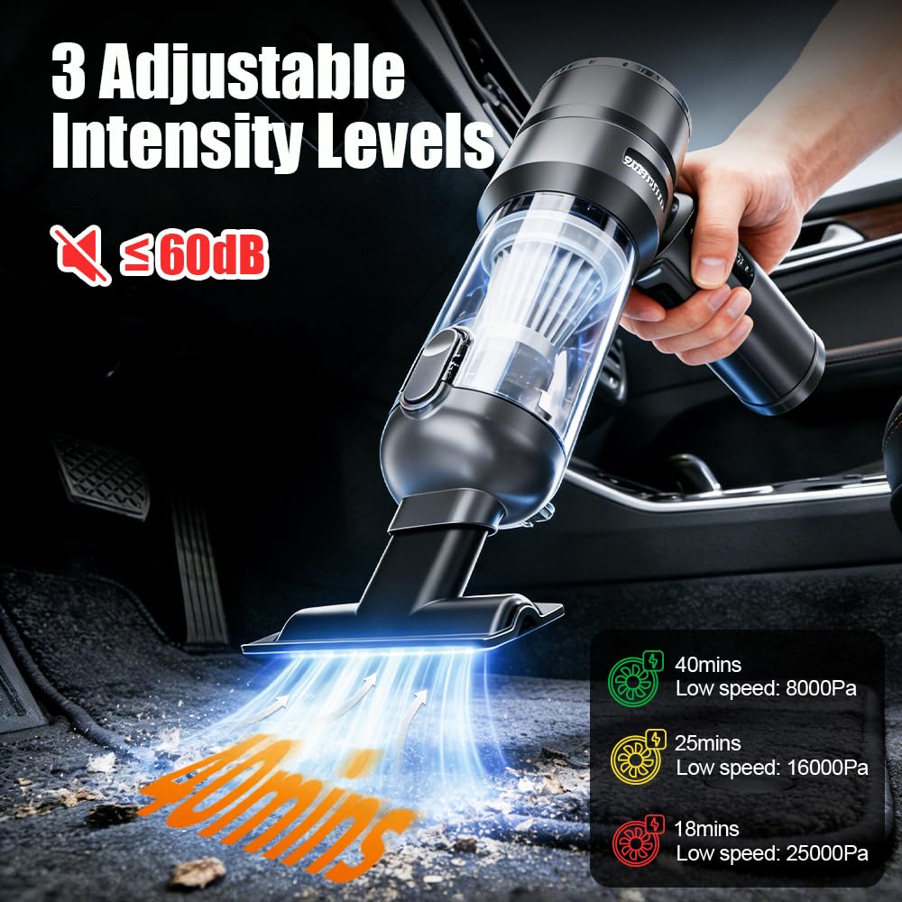 Handheld Vacuum Cordless, 25KPA Powerful Rechargeable Portable Car Vacuum Cleaner Mini Car Cleaner for Pet Hair, Car, Home, Office, Kitchen