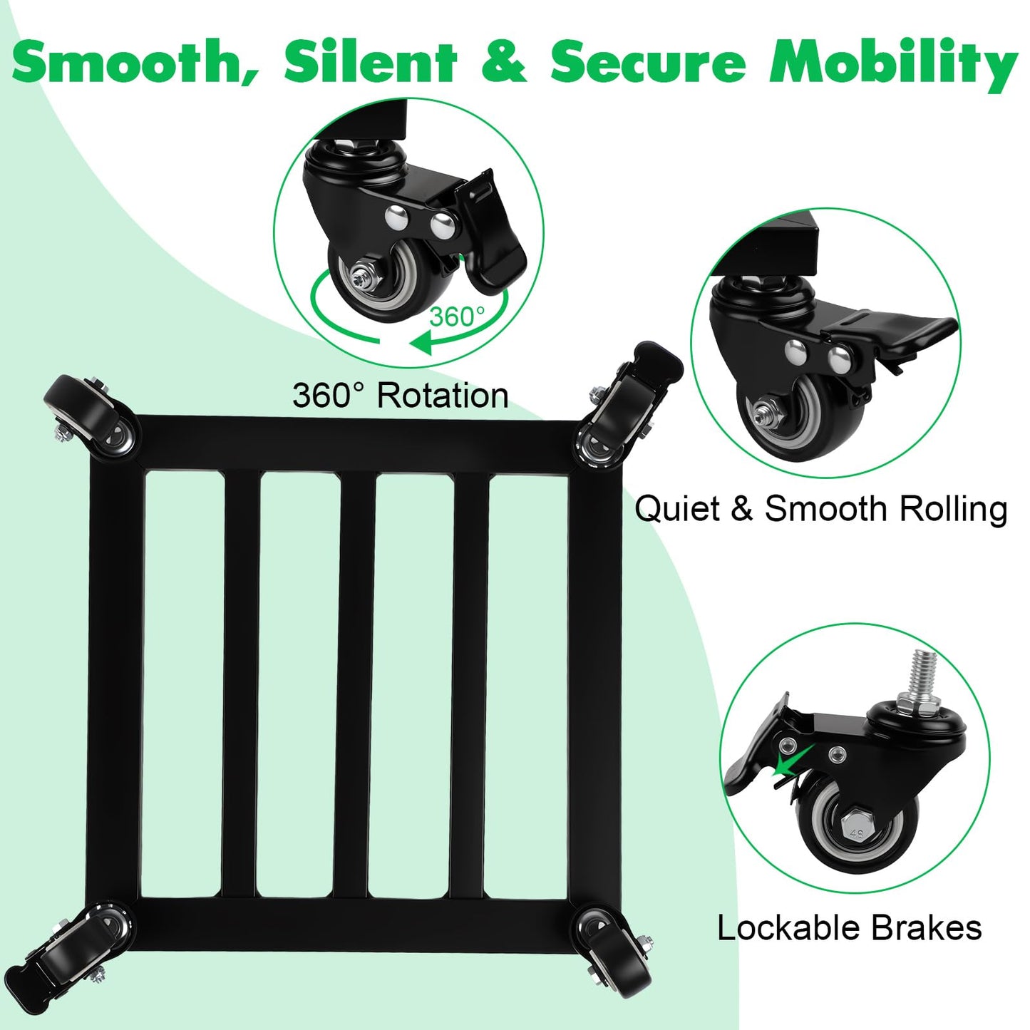 Heavy Duty Plant Caddy with Wheels, 12"x12" Rolling Plant Stand with Lockable Casters, 2-Pack Plant Rollers for Large Pots, Rust-Resistant Metal Plant Stand with Wheels, 240 lbs Load Capacity