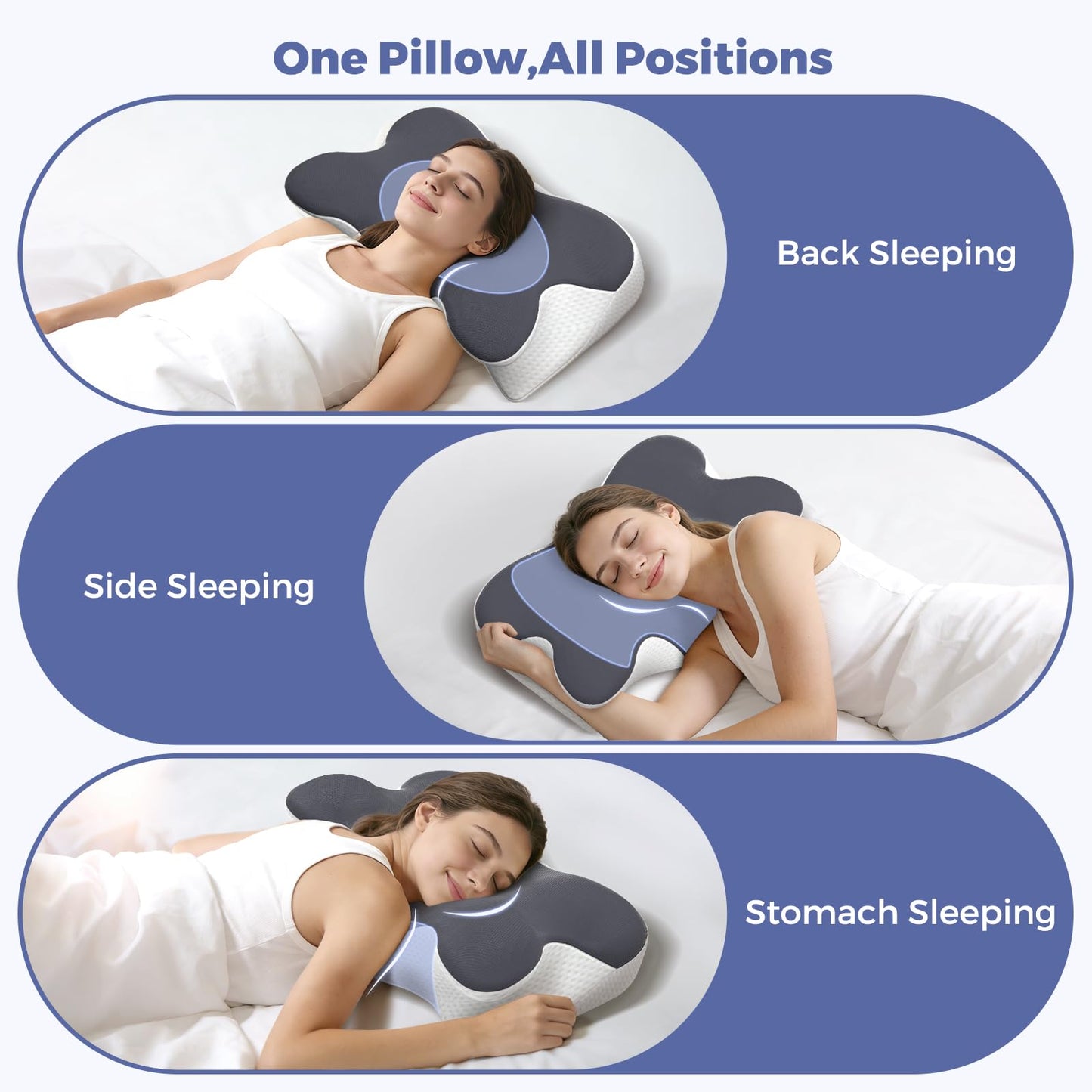 BNXIANG Cervical Neck Pillow for Pain Relief, Ergonomic Neck Support Pillow for Sleeping, Contour Orthopedic Side Sleeper Pillow for Back Stomach Sleepers Bed Pillow,Memory Foam Pillow