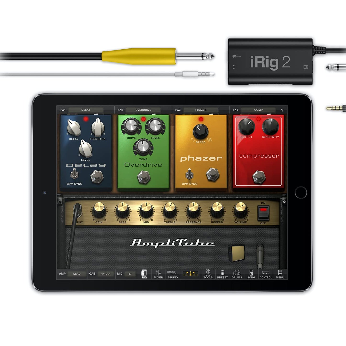 IK Multimedia iRig 2 portable guitar audio interface, lightweight audio adapter for iPhone and iPad with instrument input and headphone/amplfier outs