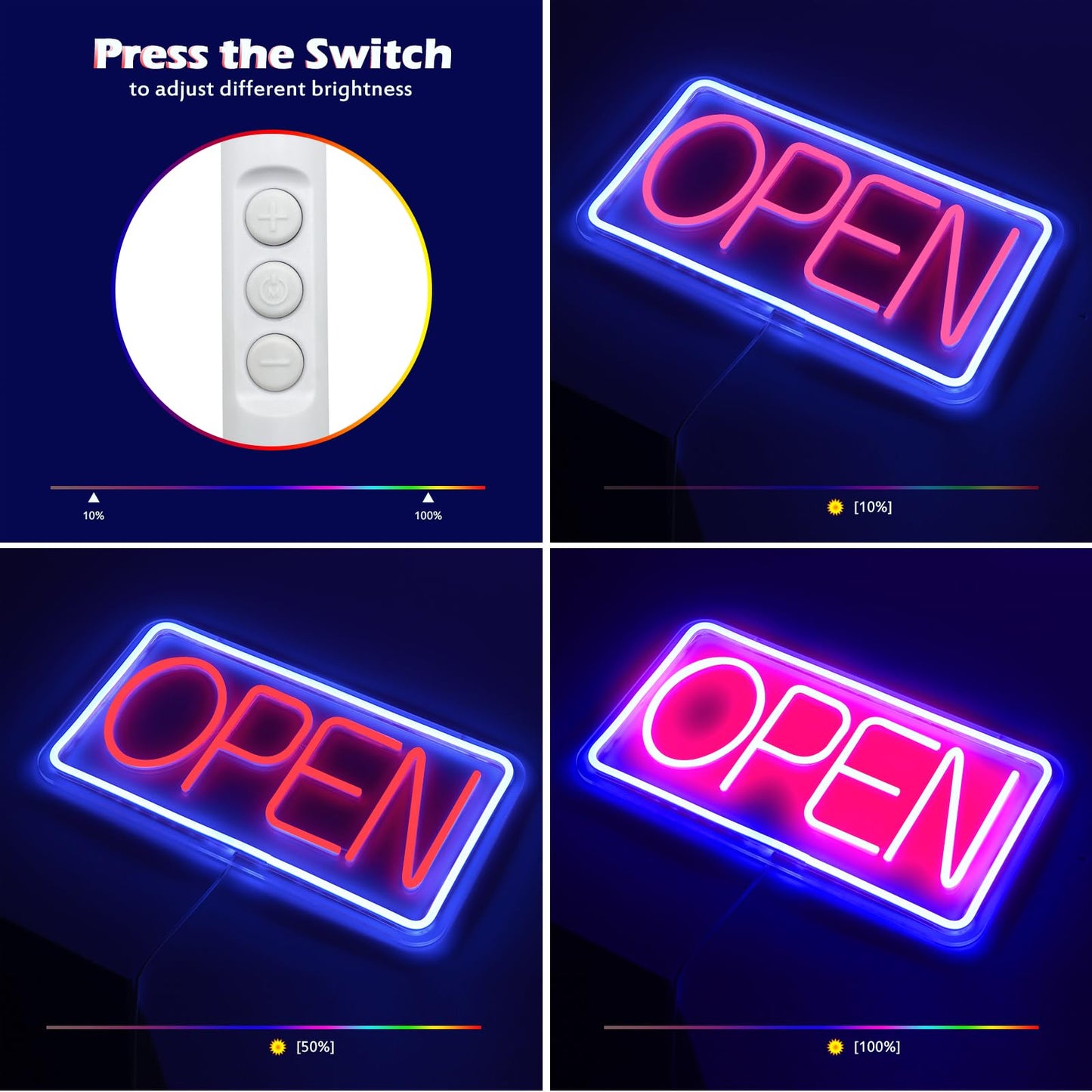 Rdutuok Led Neon Open Signs for Business,42x22cm Light Up Open Signs Advertisement Board Electric Display Sign Powered by USB with ON/OFF Switch for Stores Window Bars Cafes Hotels (Horizontal)