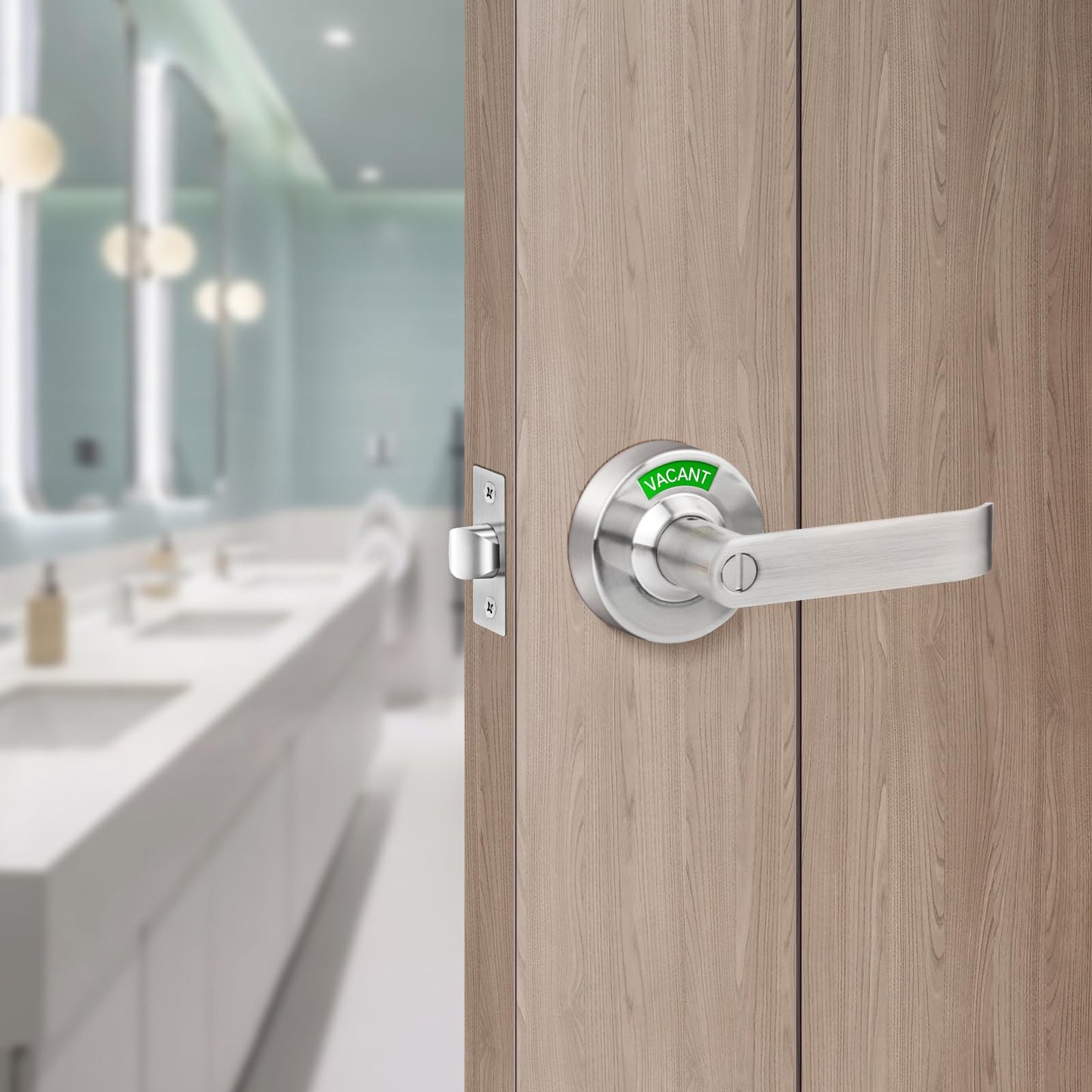 Feeloco Indicator Privacy Lock and Door Lever, Vacant Occupied Bathroom Lock with Privacy in-Use or Vacant Indicator, ANSI Grade2 Commercial Door Handle Lock for Public Restrooms