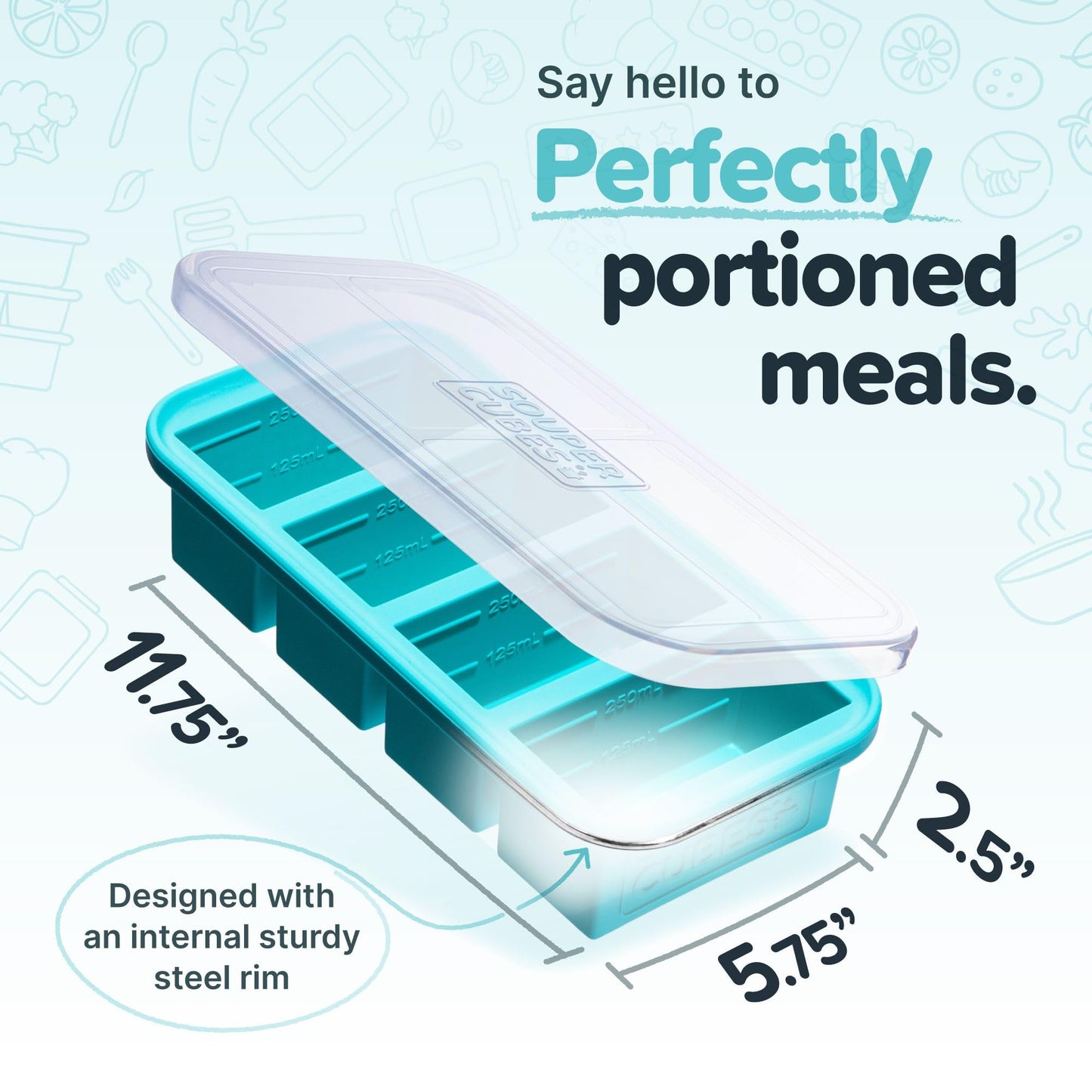 Souper Cubes 250mL/1 Cup Silicone Freezer Tray with Lids, Perfect for Storing Broth, Leftovers, Rice, Sauce and More, Silicone Soup Freezer Molds for Meal Prepping - Aqua - 2-Pack