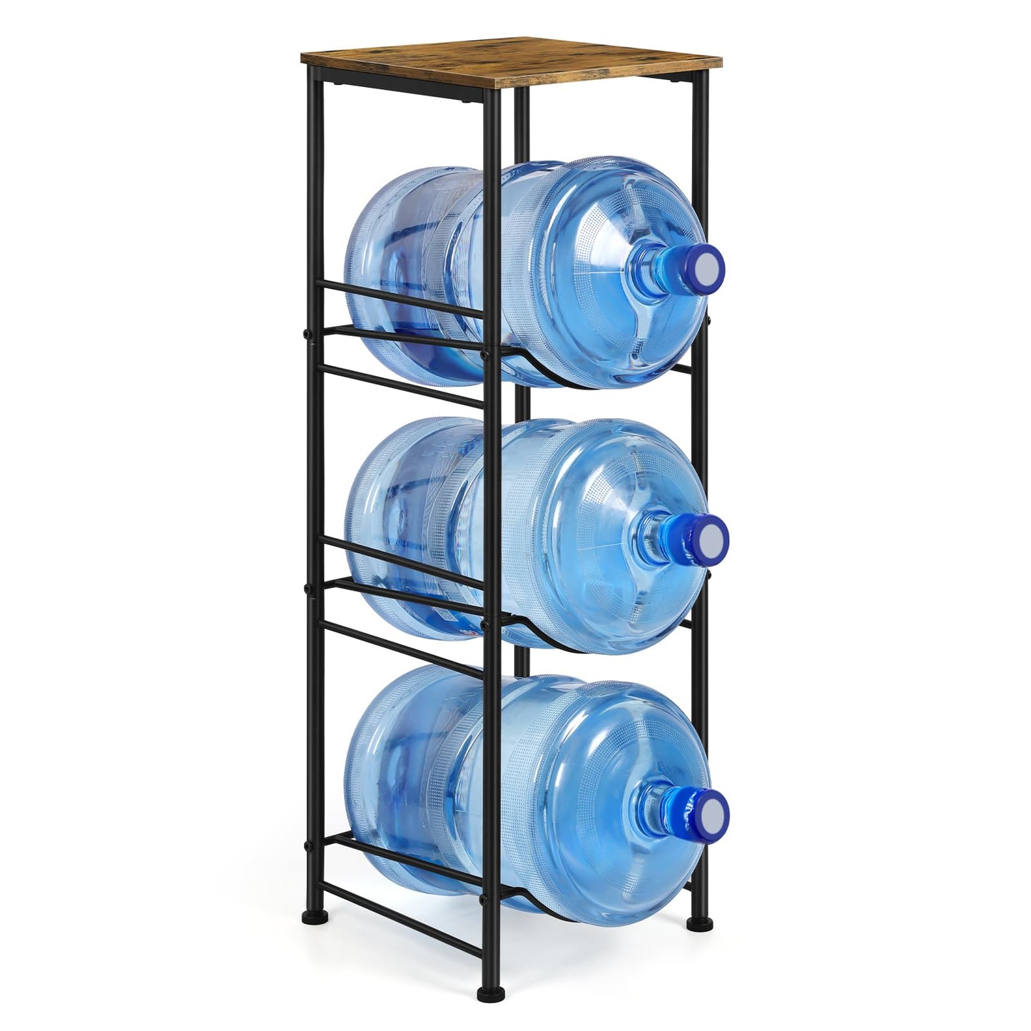 5 Gallon Water Bottle Jug Holder 3-Tier Water Bottle Holder Organizer with Top Shelf, Heavy Duty Water Dispenser Stand Rack for Kitchen Living Room Office, Rustic Brown