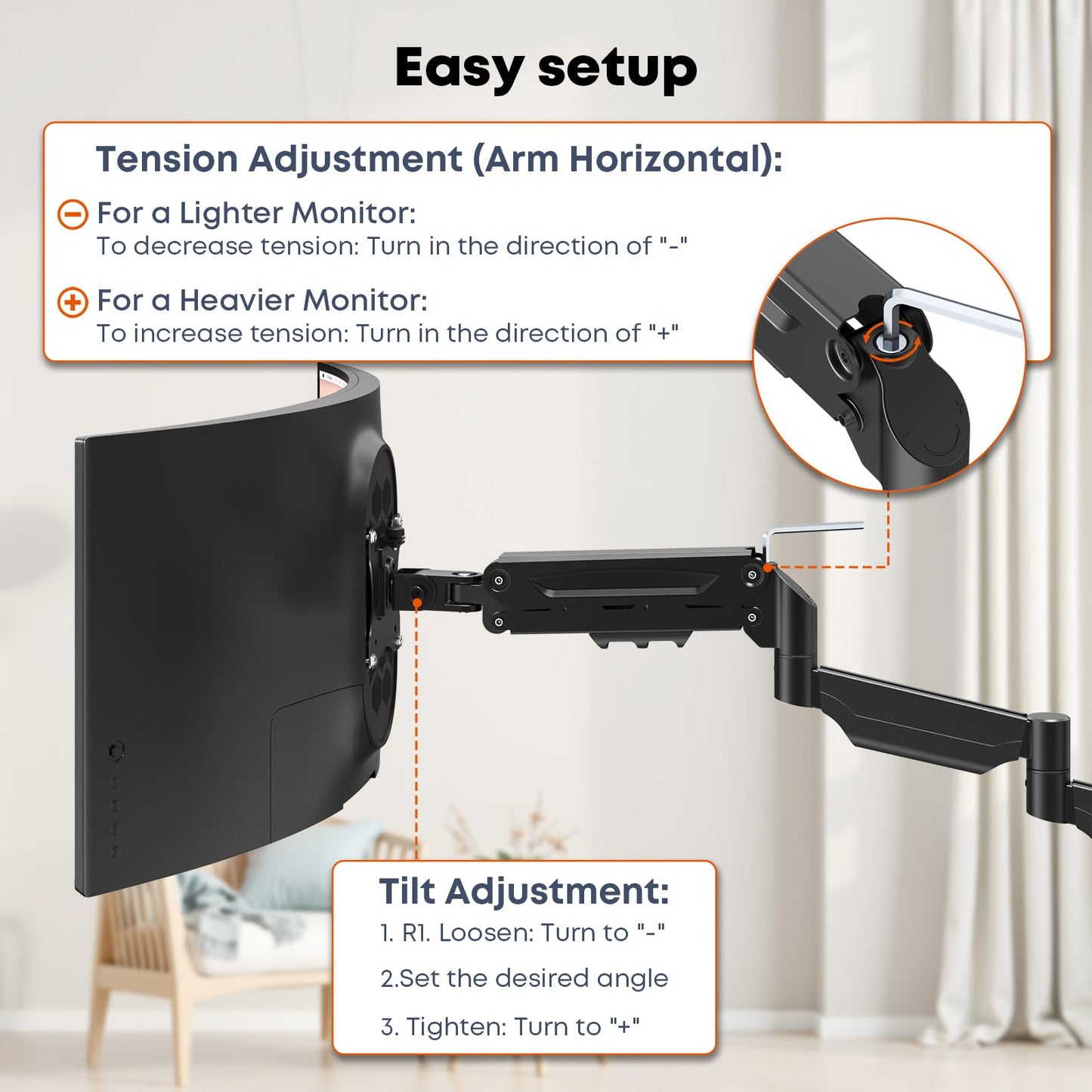 Monitor Wall Mount for 17 to 32 inch Computer Screen, Extra Long Single Wall Mount Monitor Arm, Full Motion Vesa Wall Bracket, VESA 75/100mm, Hold up to 19.8lbs, Black