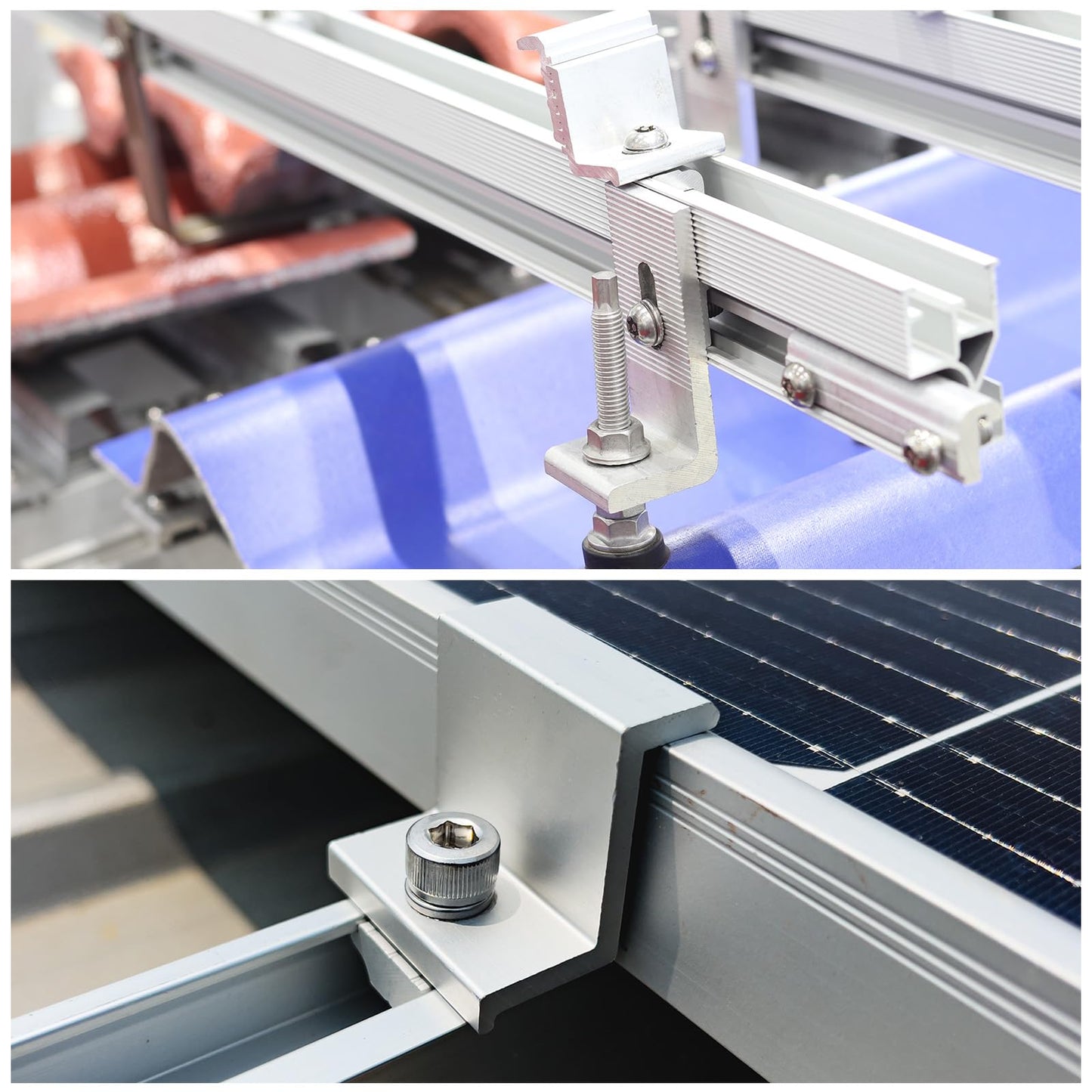 MECCANIXITY Set of Solar Panel Bracket, 6 x 300mm Aluminium Extrusions Mounting Rail, 8 x 35mm Clamps Solar Mounting Rail Connector for Tin Roof, Flat Roof