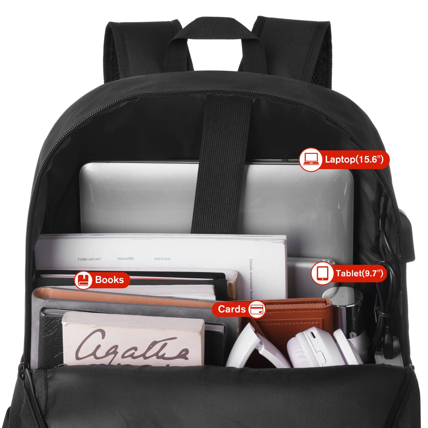YAMTION Backpack Men and Women, School Backpack Boys and Girls Teenager Backpack School for Study Work Travel with USB Charging Port