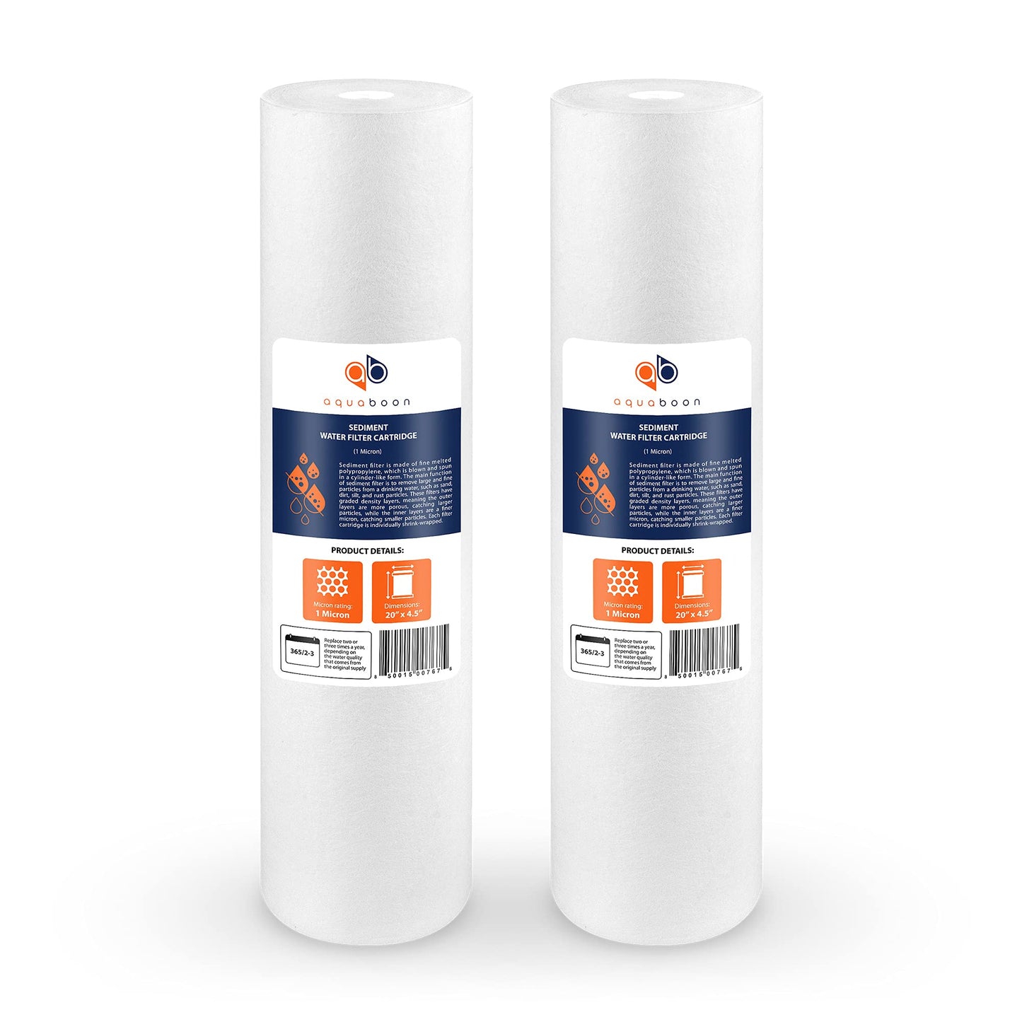 Aquaboon 1 Micron Well Water Filter Replacement 20 x 4.5 Whole House Sediment Filter Cartridge Compatible with DGD-5005-20, FP25B, AP810-2, 2-Pack