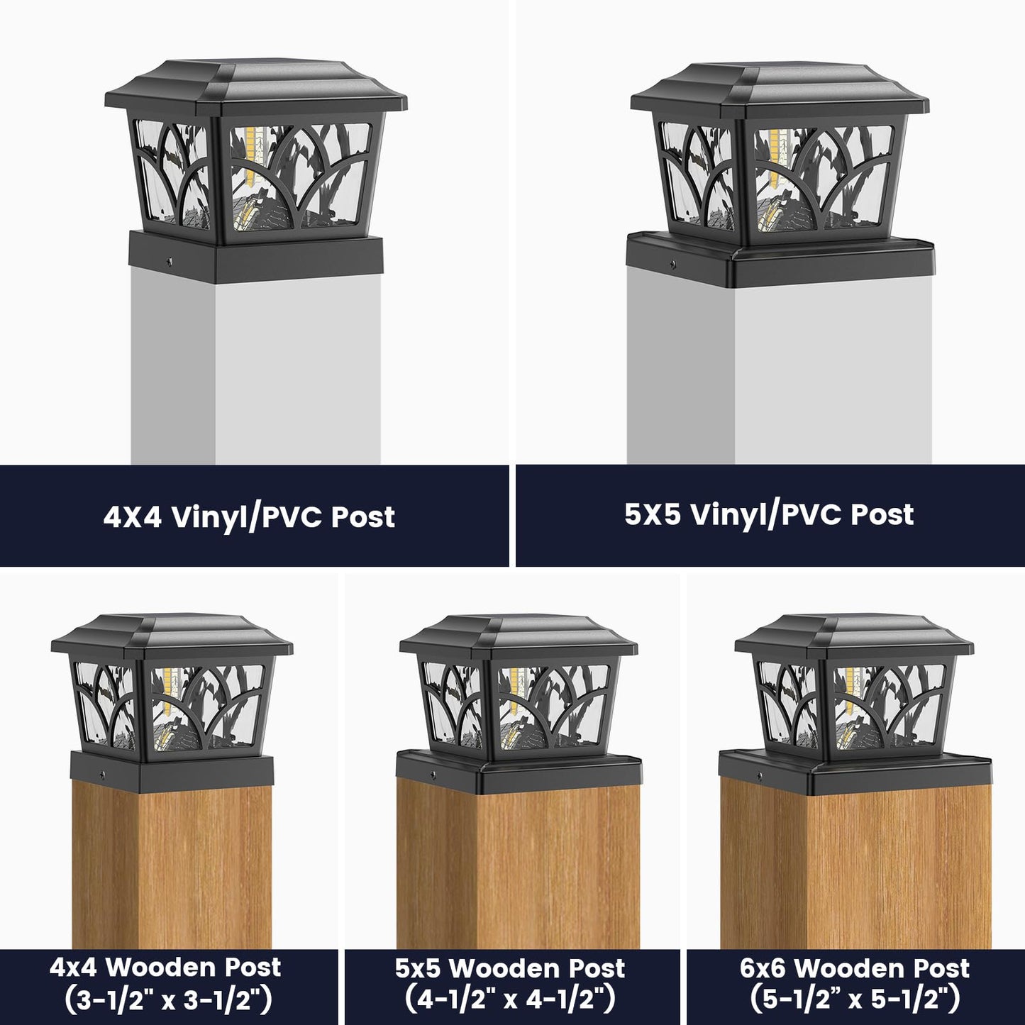SIEDiNLAR Solar Post Cap Lights Outdoor 4 Modes 40 LEDs Aluminum Glass Deck Post Light for 4x4 5x5 6x6 Wooden Vinyl Posts Fence Patio Decor, Warm White & Cool White Dynamic Lighting Black (2 Pack)