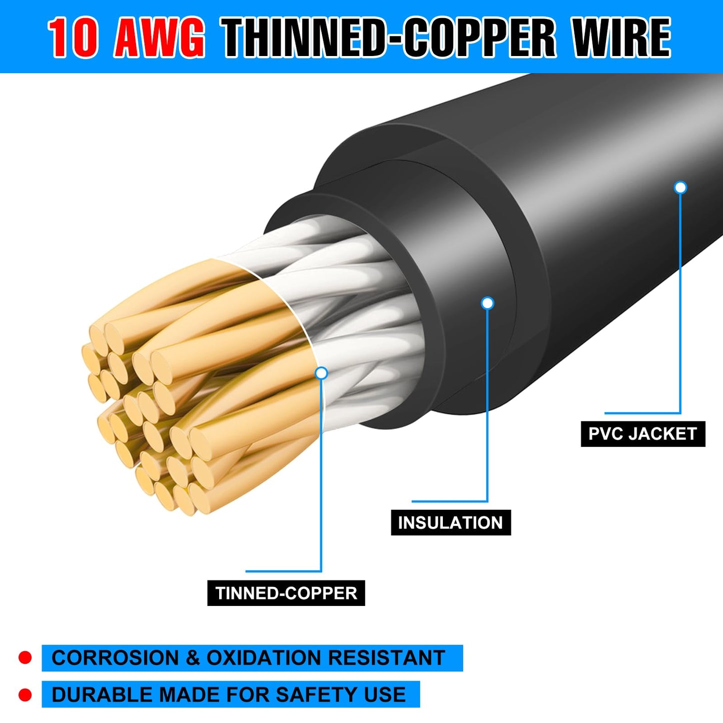 Afurkuot 50FT 10AWG Solar Extension Cable Wires, 50 Feet 10 Gauge Solar Panel Extension Wires with Female and Male Connector, 1 Pair Black + Red Solar Cable Wire 10AWG
