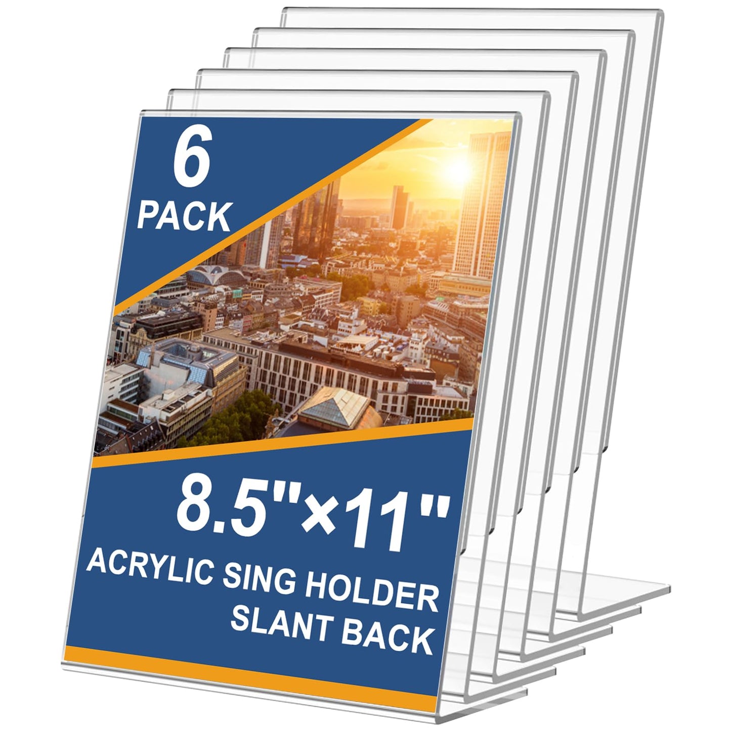 6 Pack Acrylic Sign Holder 8.5 x 11, Clear Plastic Display Stands for Tabletop, L-Shape Acrylic Stands for Flyers, Documents, Office, Restaurants, Vertical Sign Holder 8 x 11 for Desktop