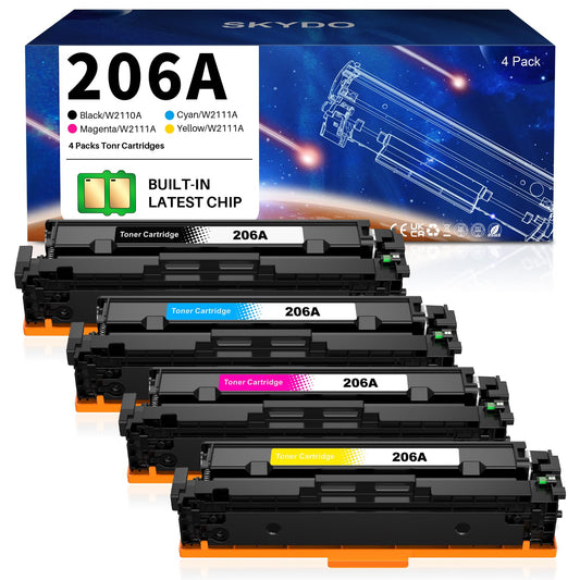 (with Chip) 206A Toner Cartridges, M283fdw Toner Replacement for HP 206A 206X 206 A 206X W2110A Work with HP Color MFP M283fdw M283cdw M283 Pro M255dw M255 Series Printer Toner (B/C/Y/M, 4 Pack)